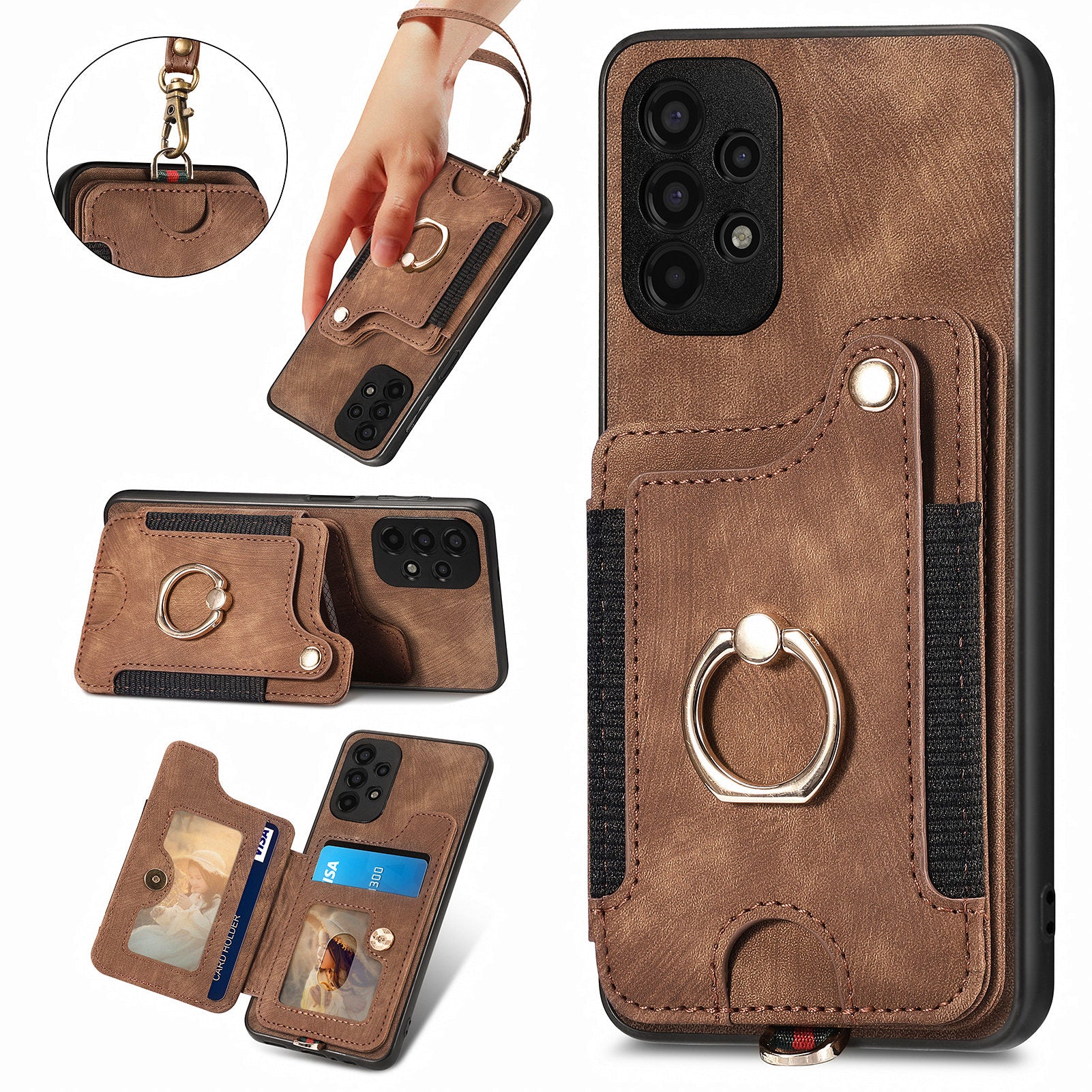 Drop-proof Cover for Samsung Galaxy A23 4G / 5G RFID Blocking Card Holder PU Leather PC TPU Kickstand Phone Case