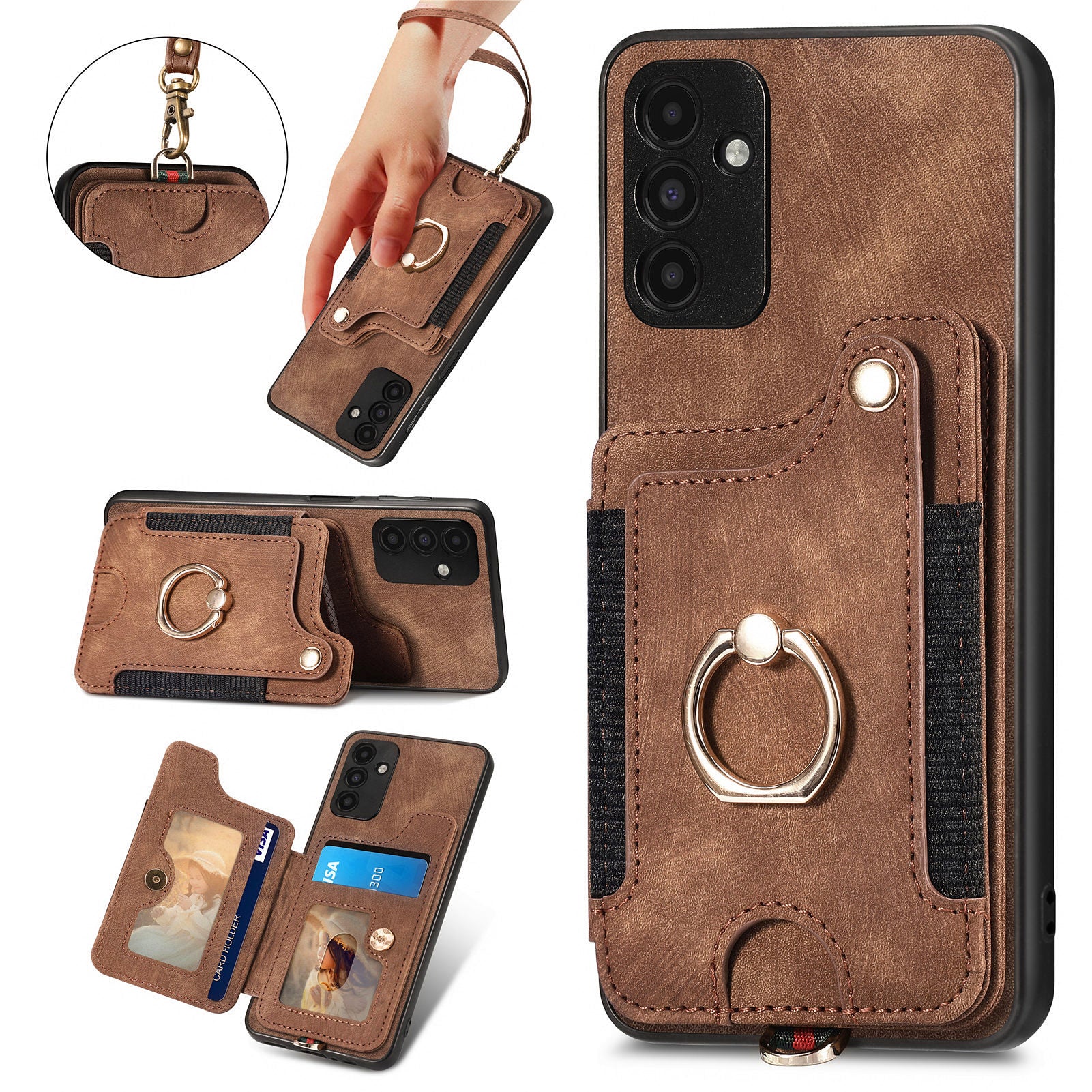 Shockproof Cover for Samsung Galaxy A13 5G RFID Blocking Card Holder PU Leather PC TPU Kickstand Phone Case