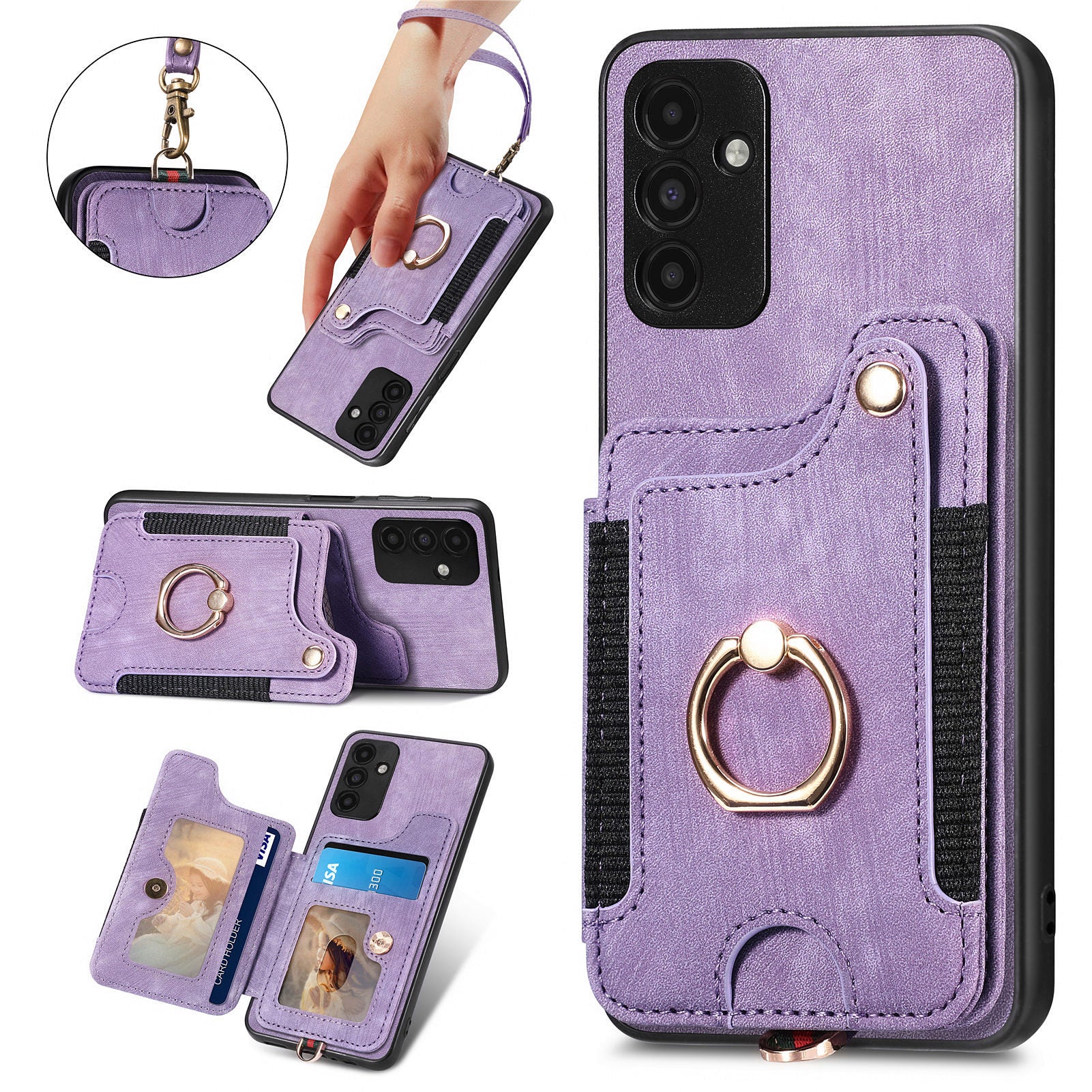 Shockproof Cover for Samsung Galaxy A13 5G RFID Blocking Card Holder PU Leather PC TPU Kickstand Phone Case