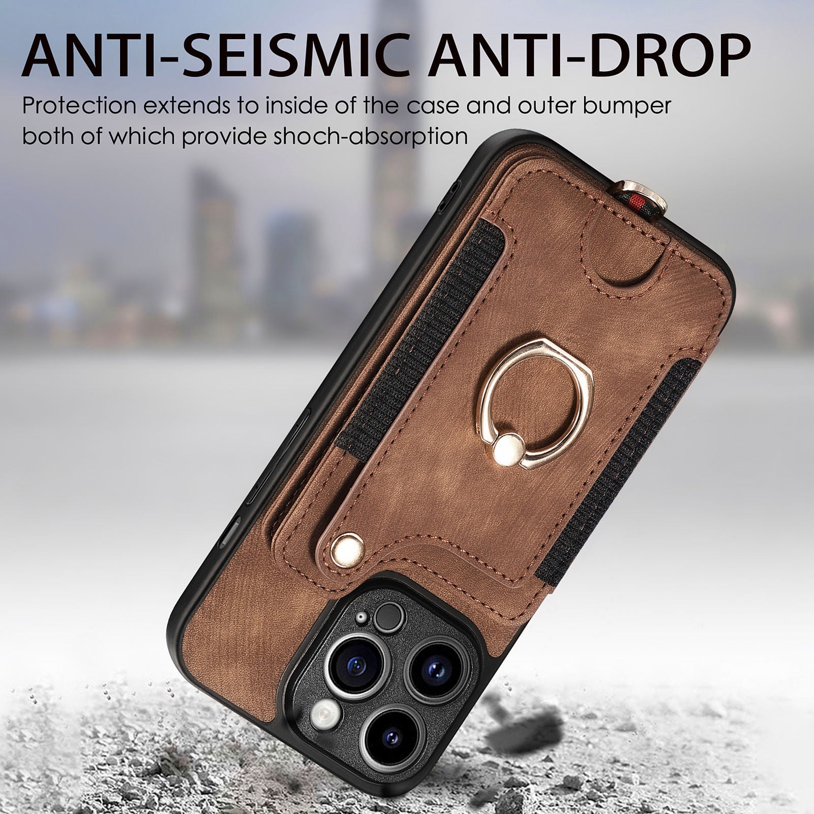 Bump Proof Cover for iPhone 14 Pro RFID Blocking Card Holder PU Leather+PC+TPU Kickstand Phone Case
