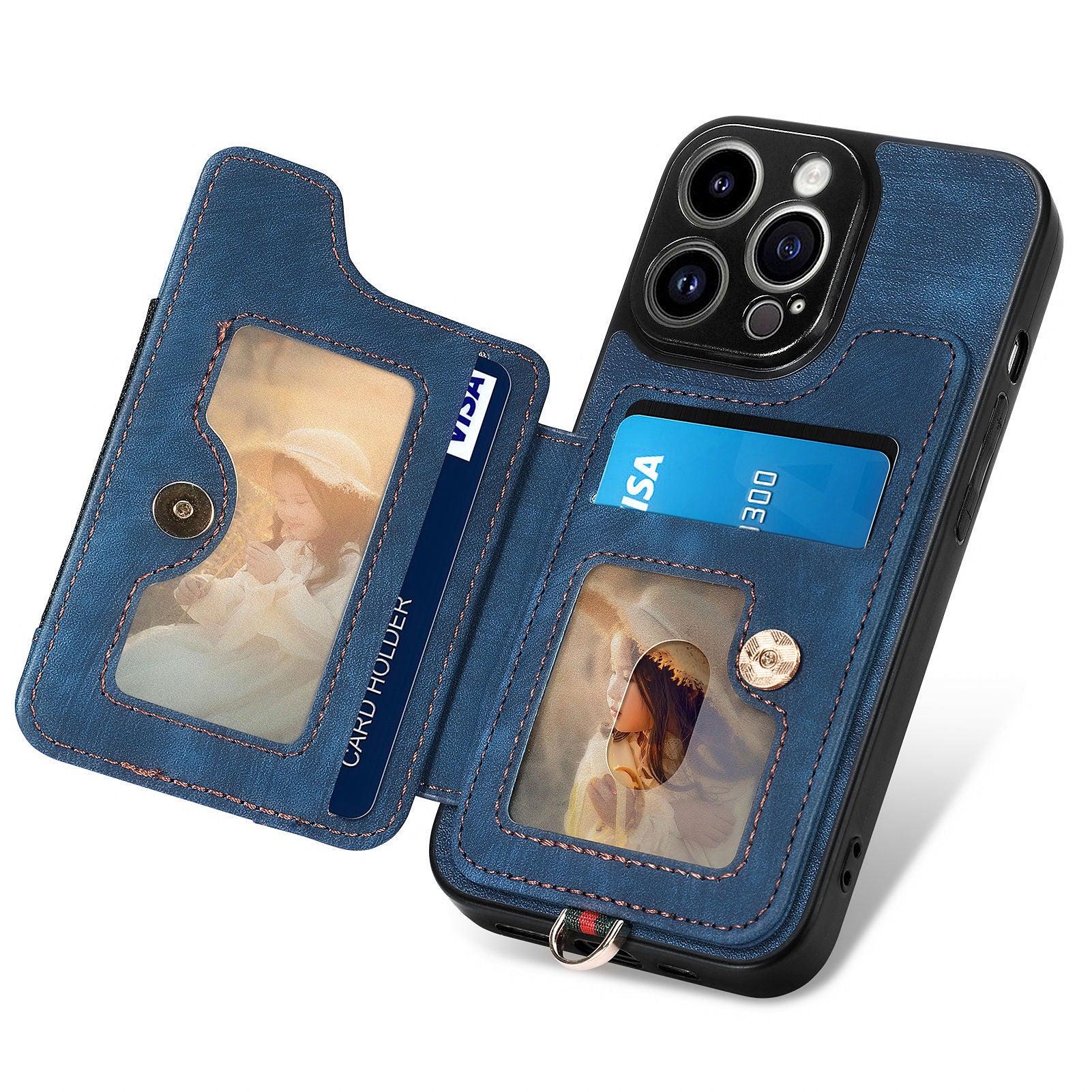 Bump Proof Cover for iPhone 14 Pro RFID Blocking Card Holder PU Leather+PC+TPU Kickstand Phone Case