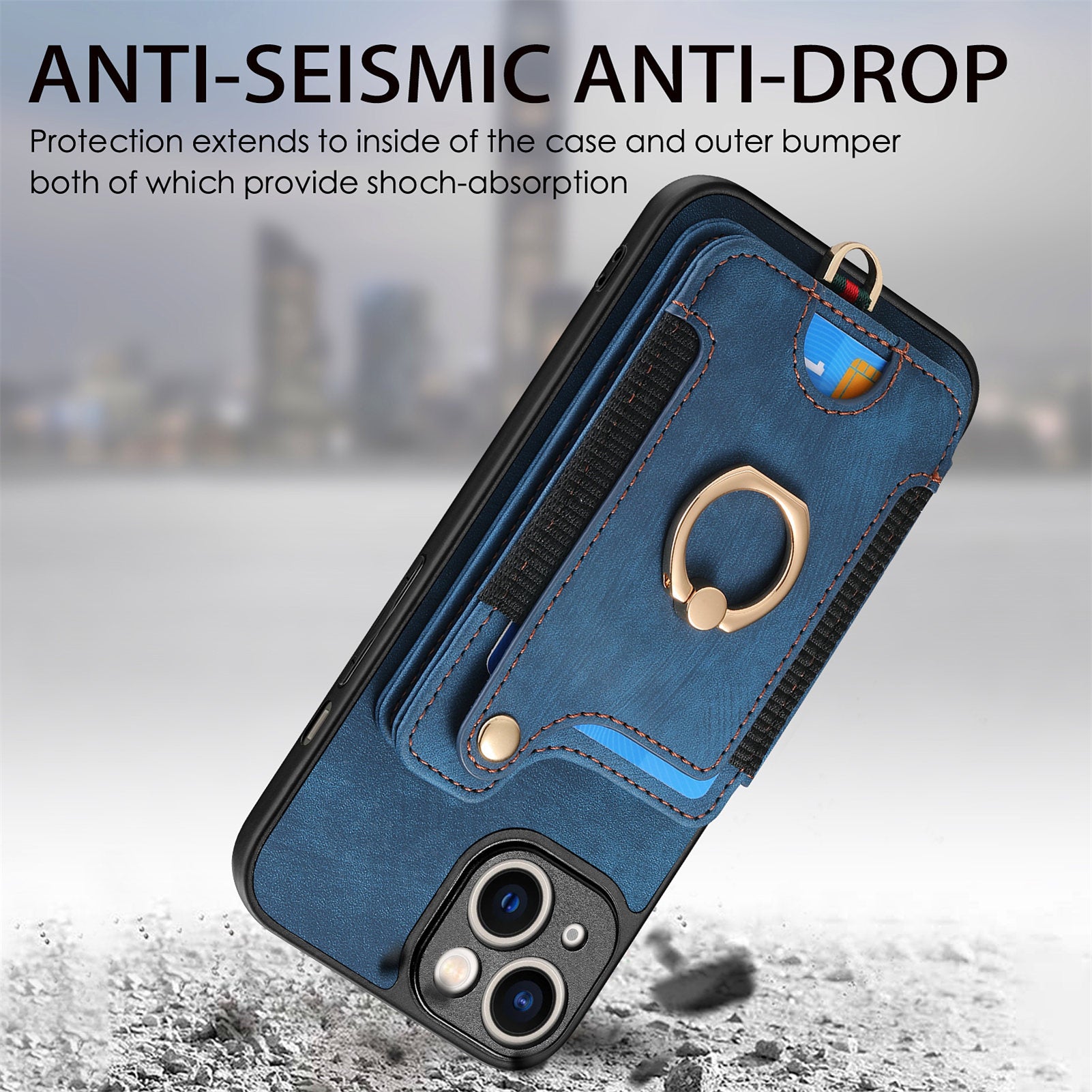 RFID Blocking Cover for iPhone 13 6.1 inch Card Holder Cell Phone PU Leather+PC+TPU Kickstand Case