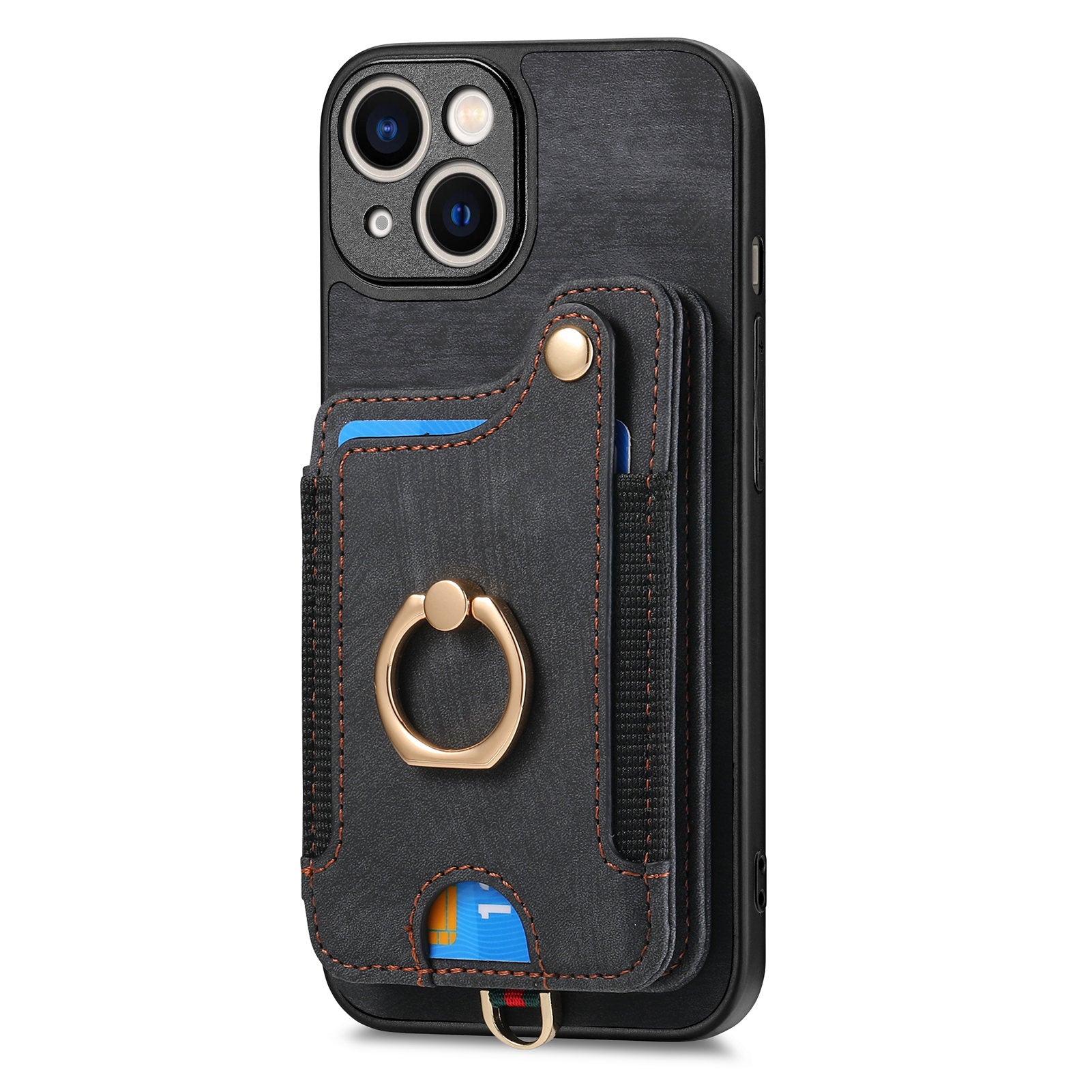 RFID Blocking Cover for iPhone 13 6.1 inch Card Holder Cell Phone PU Leather+PC+TPU Kickstand Case
