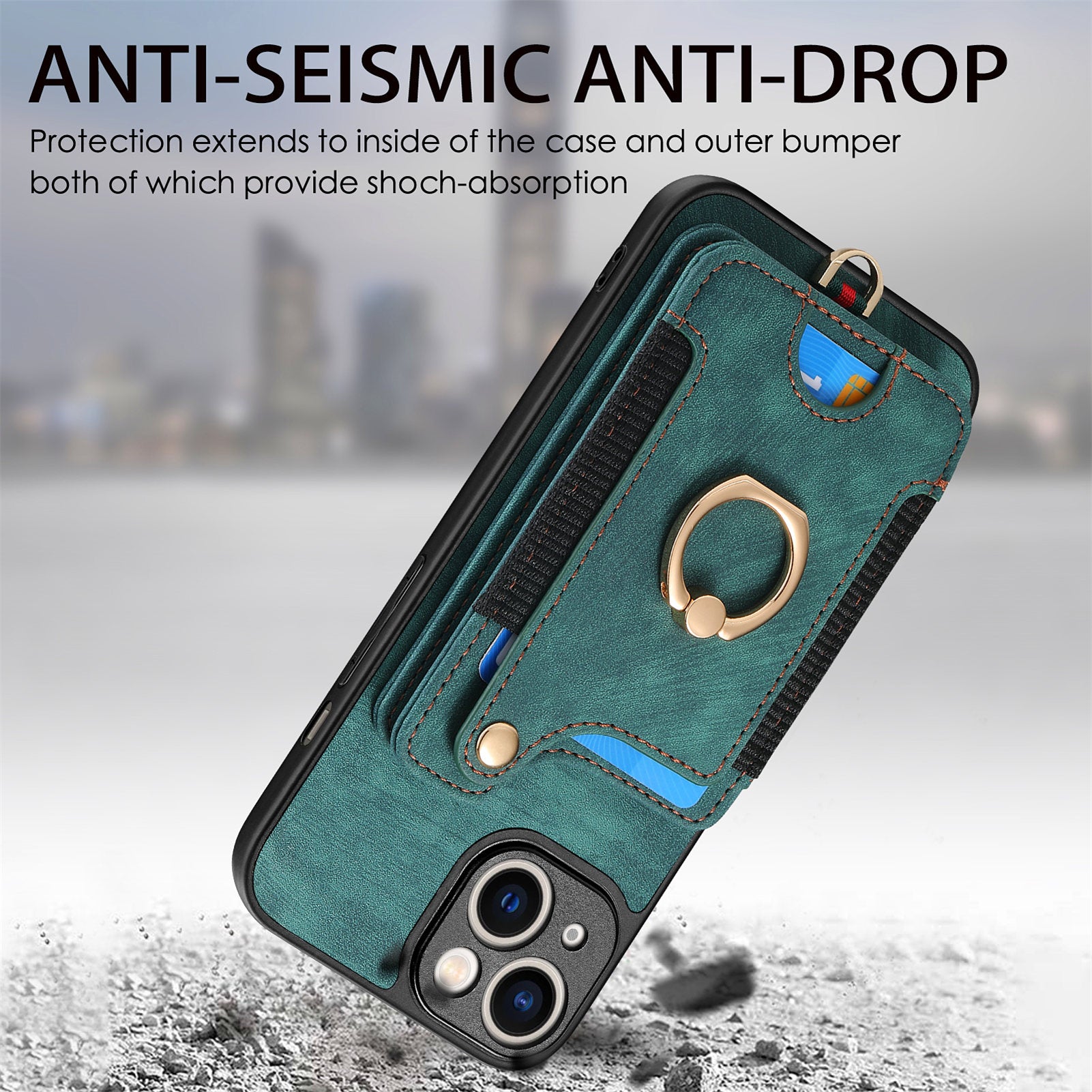 For iPhone 14 Plus Card Slot RFID Blocking Phone Case PU Leather+PC+TPU Kickstand Shockproof Cover