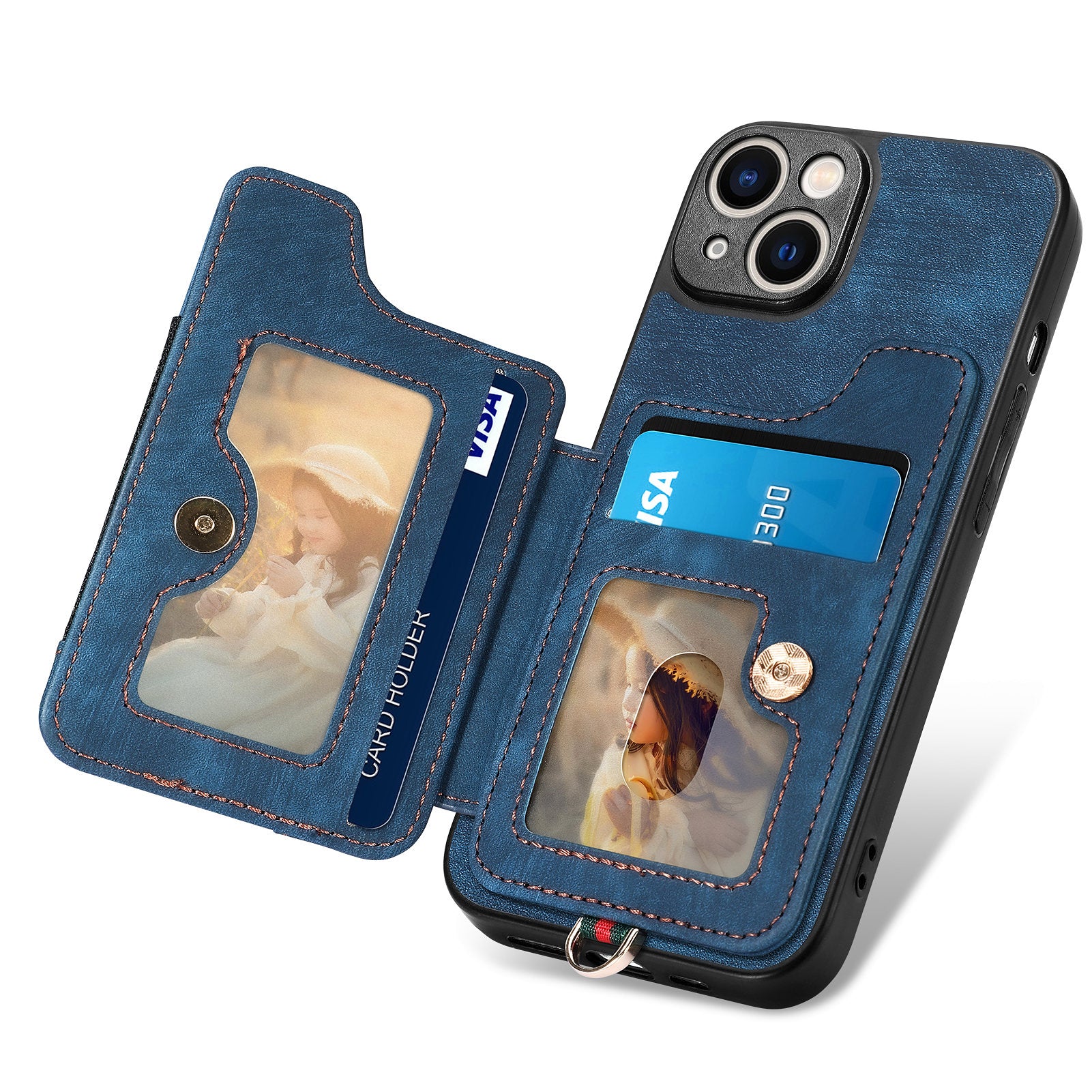 For iPhone 14 Plus Card Slot RFID Blocking Phone Case PU Leather+PC+TPU Kickstand Shockproof Cover