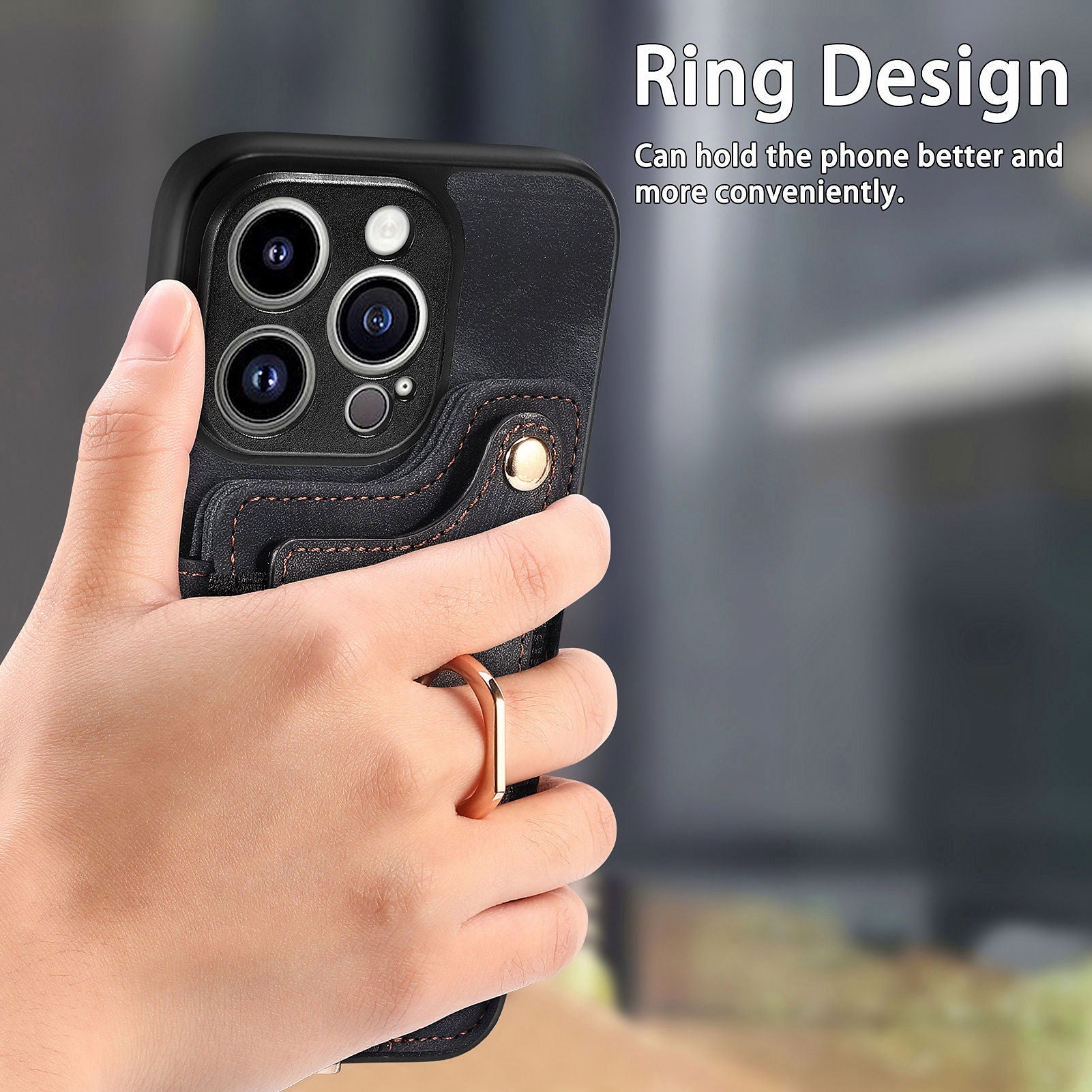 For iPhone 13 Pro Max Kickstand Card Slots Case PU Leather Coated PC+TPU RFID Blocking Phone Cover