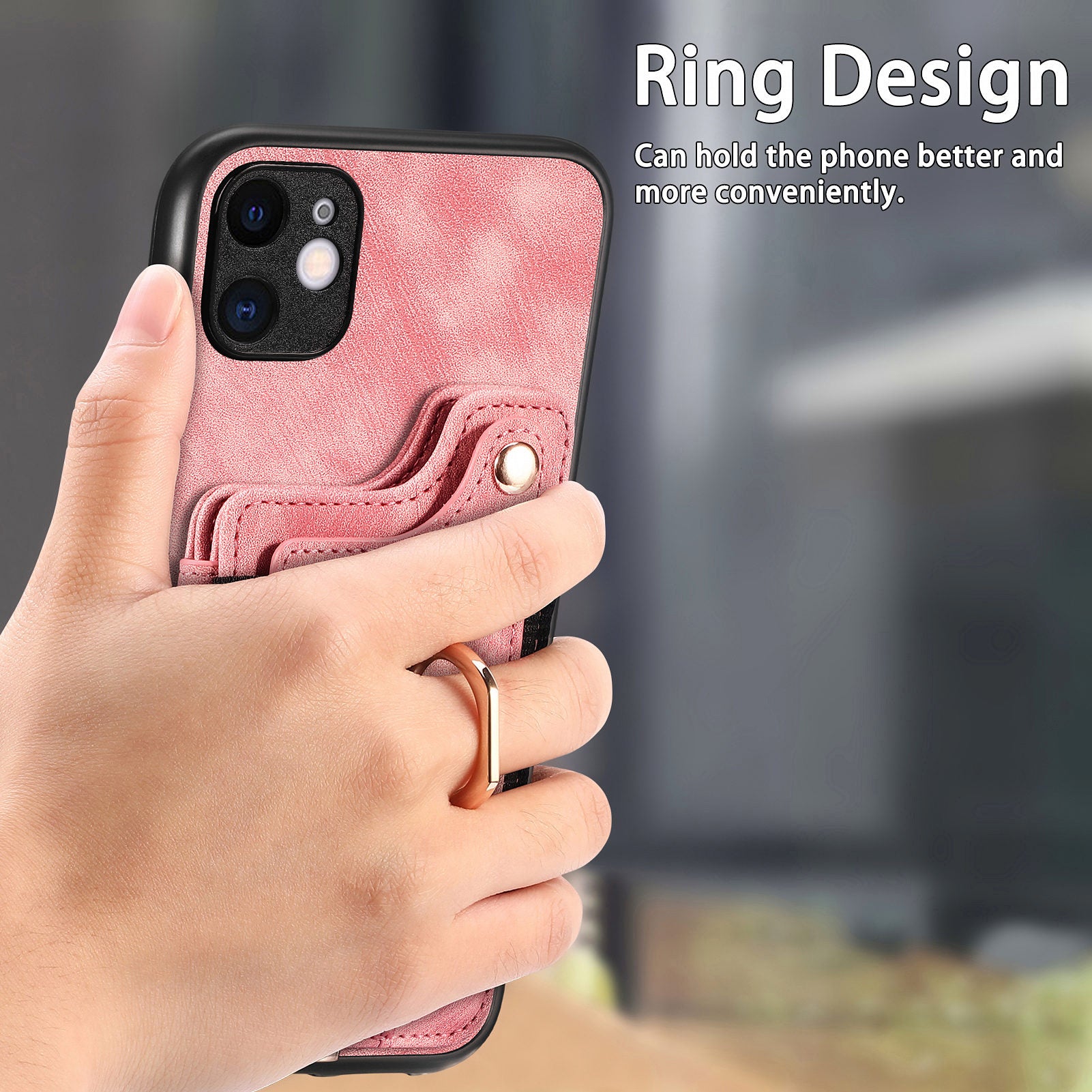 For iPhone 11 Card Holder RFID Blocking Phone Case PU Leather Coated PC+TPU Kickstand Cover