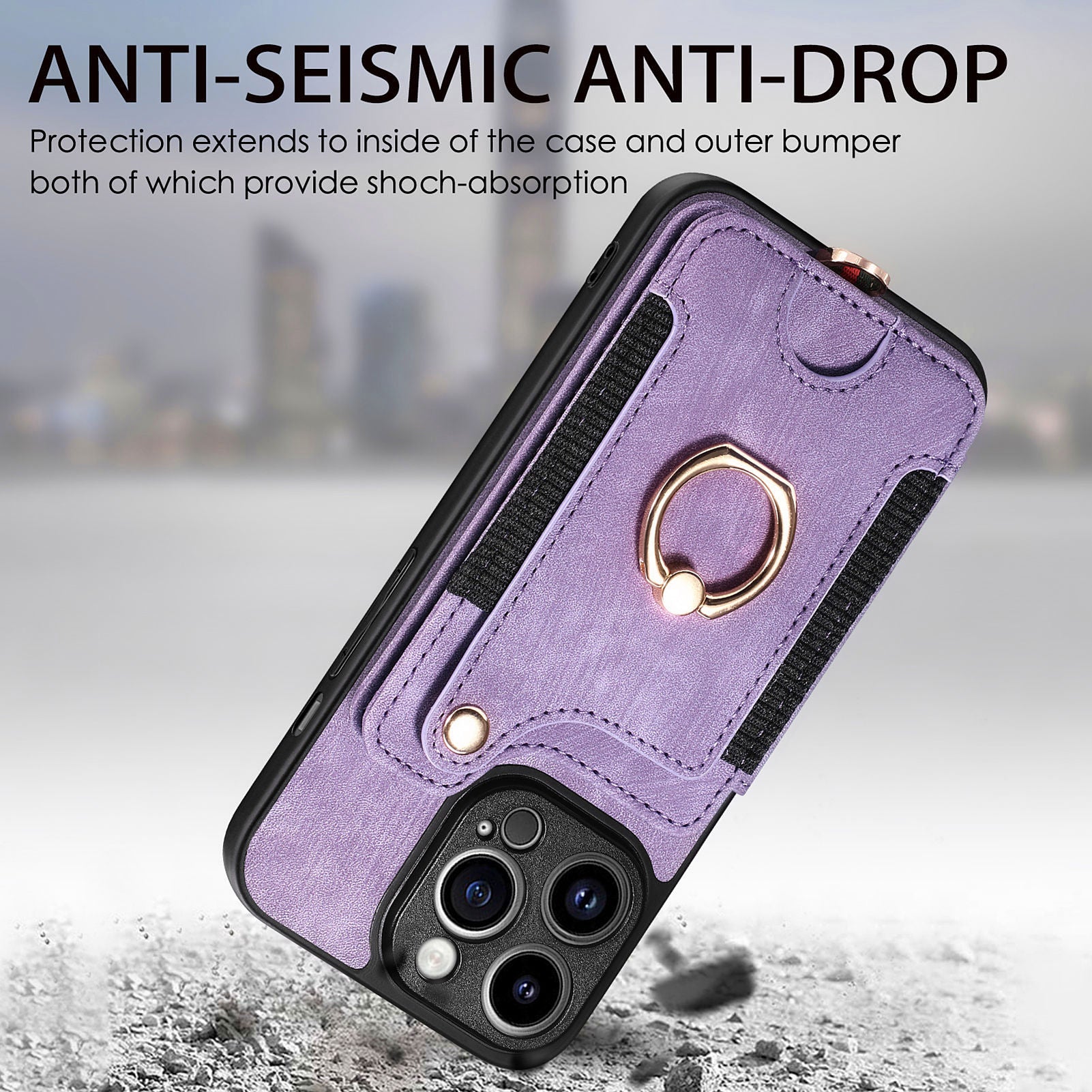 For iPhone 14 Pro Max Card Slots Phone Case Kickstand PU Leather Coated PC+TPU RFID Blocking Cover