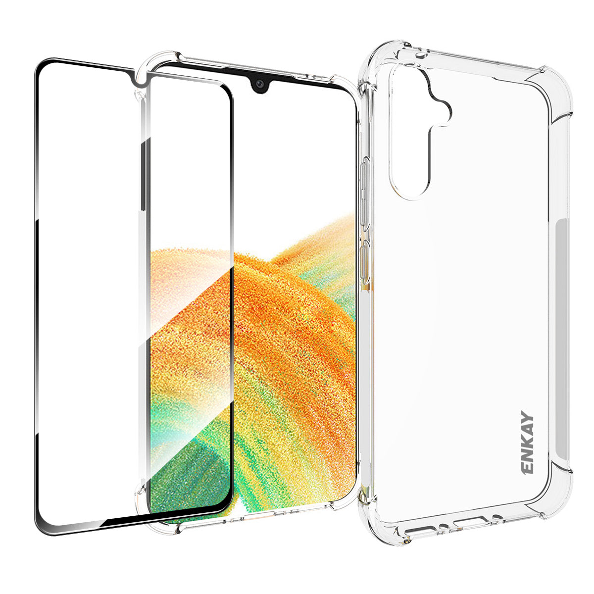 ENKAY HAT PRINCE For Samsung Galaxy A34 5G Anti-slip Clear Phone TPU Case with High Aluminium-silicon Glass Screen Film