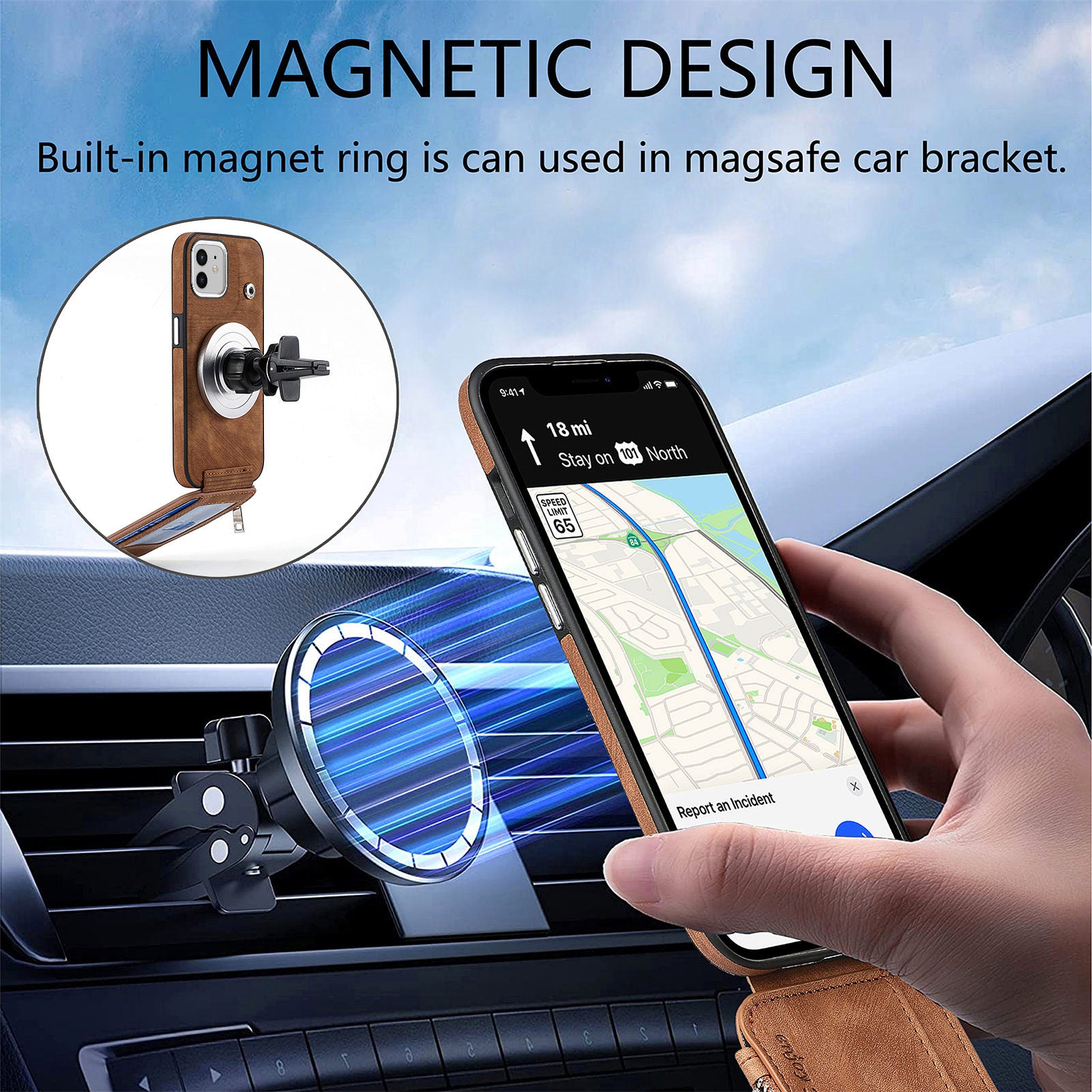 For iPhone 12 12 Pro 6.1 inch Zippered Wallet Phone Case PU Leather Coated TPU Phone Cover Compatible with MagSafe Charger
