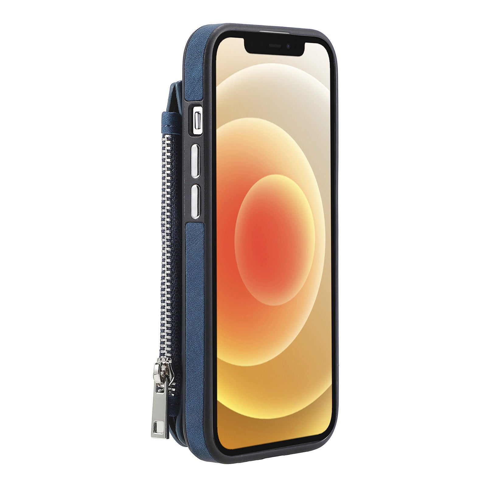 For iPhone 12 12 Pro 6.1 inch Zippered Wallet Phone Case PU Leather Coated TPU Phone Cover Compatible with MagSafe Charger