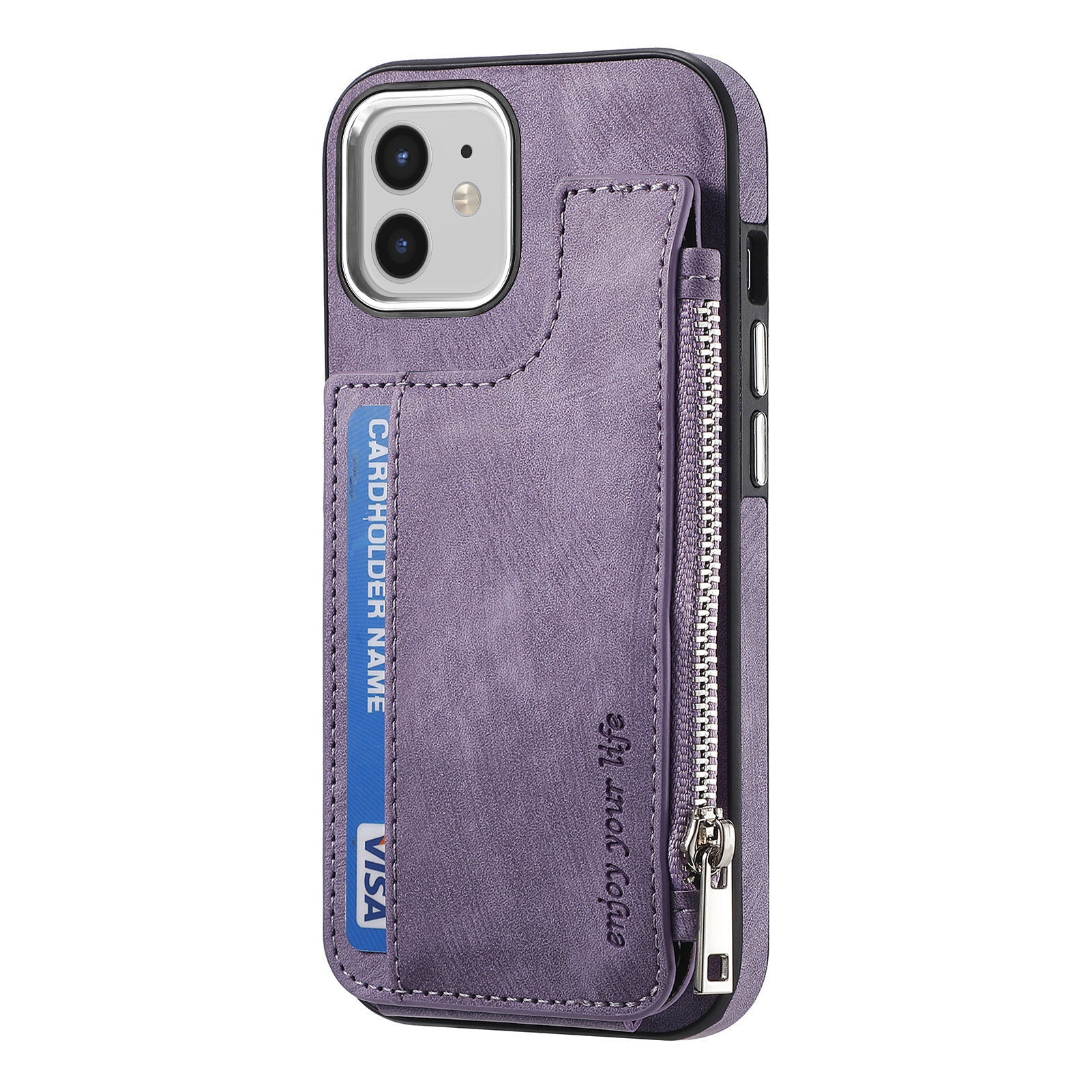 For iPhone 12 12 Pro 6.1 inch Zippered Wallet Phone Case PU Leather Coated TPU Phone Cover Compatible with MagSafe Charger
