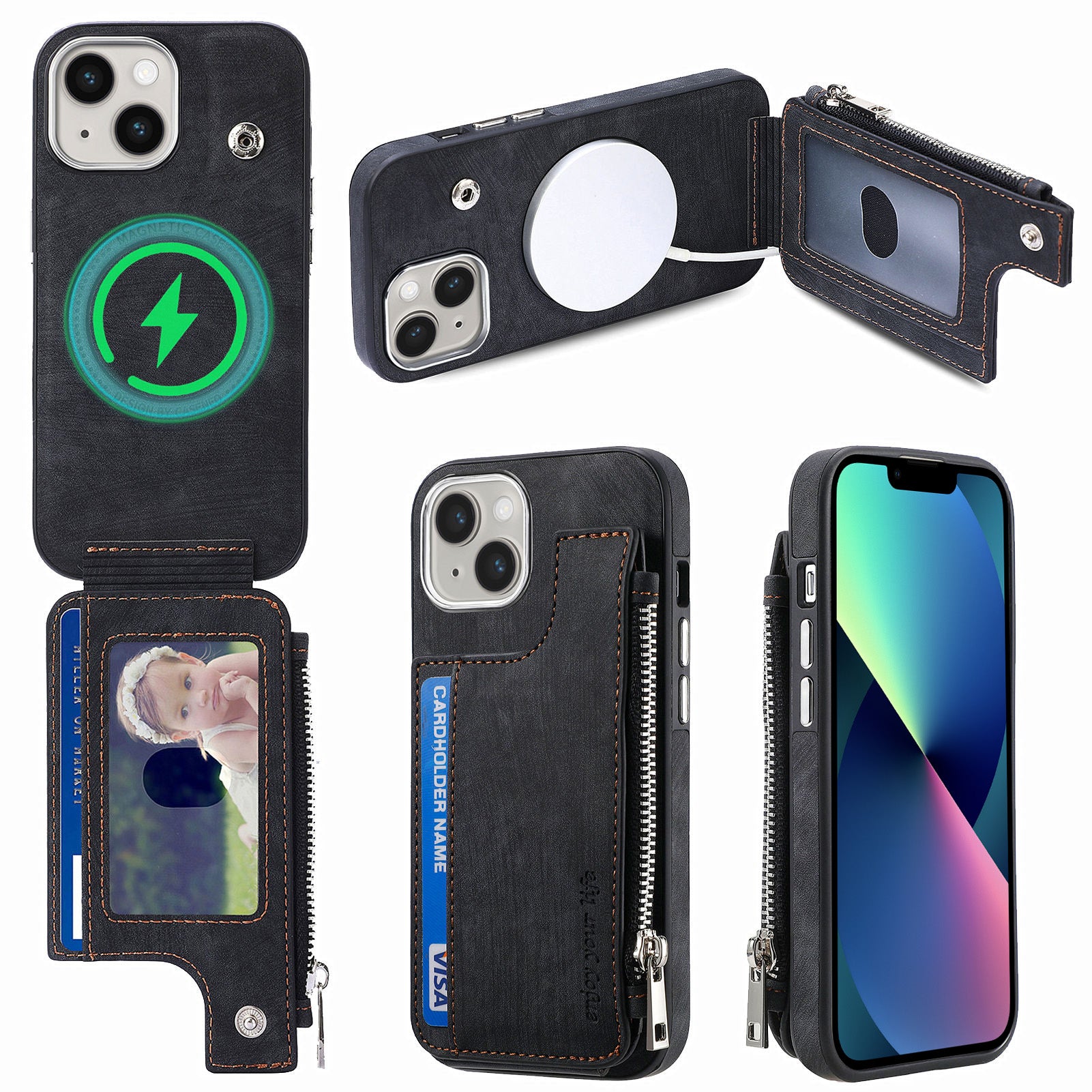Til iPhone 13 6,1 tommer Pung Kickstand-etui Stødsikkert PU-læder TPU-skal magnetisk telefoncover