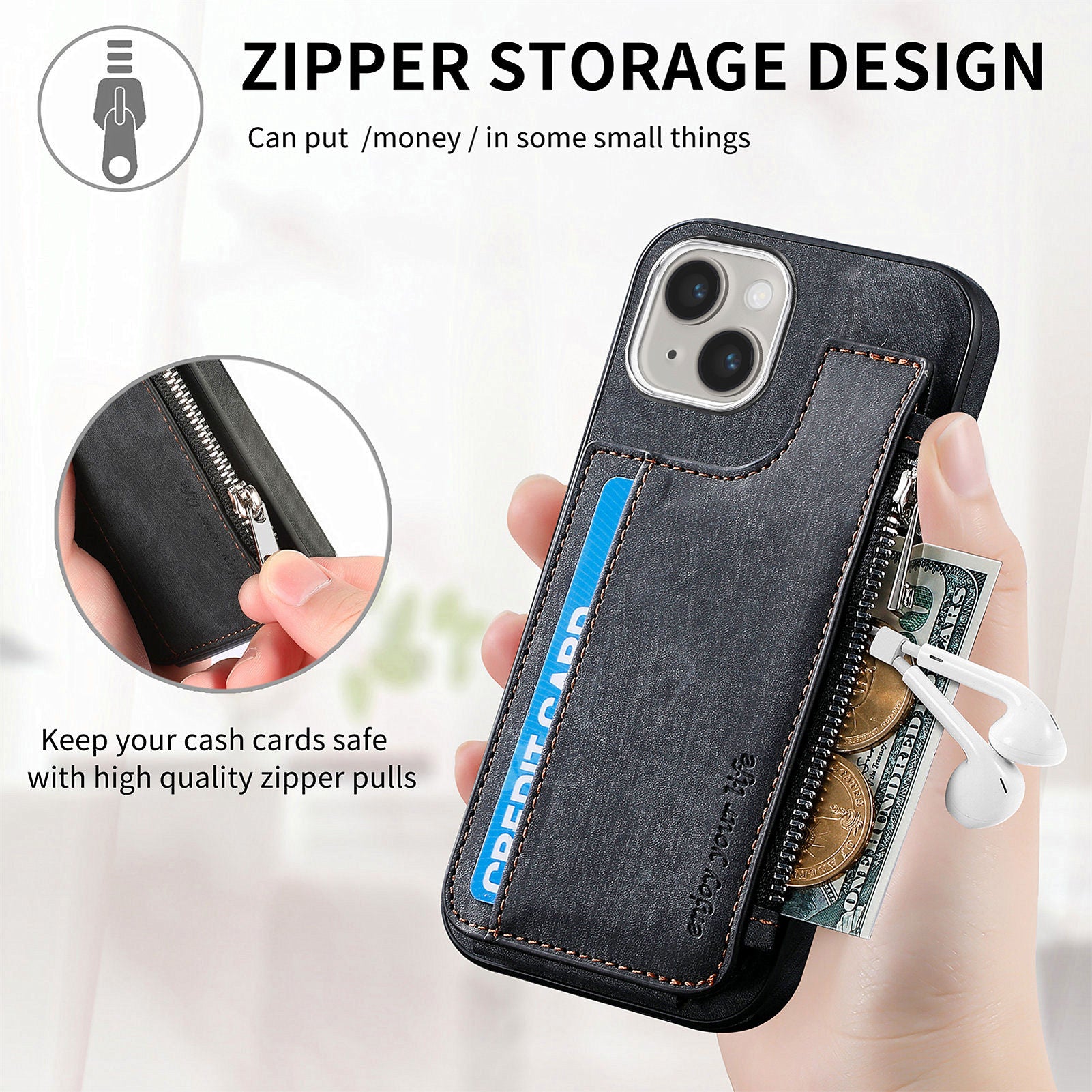 Til iPhone 13 6,1 tommer Pung Kickstand-etui Stødsikkert PU-læder TPU-skal magnetisk telefoncover