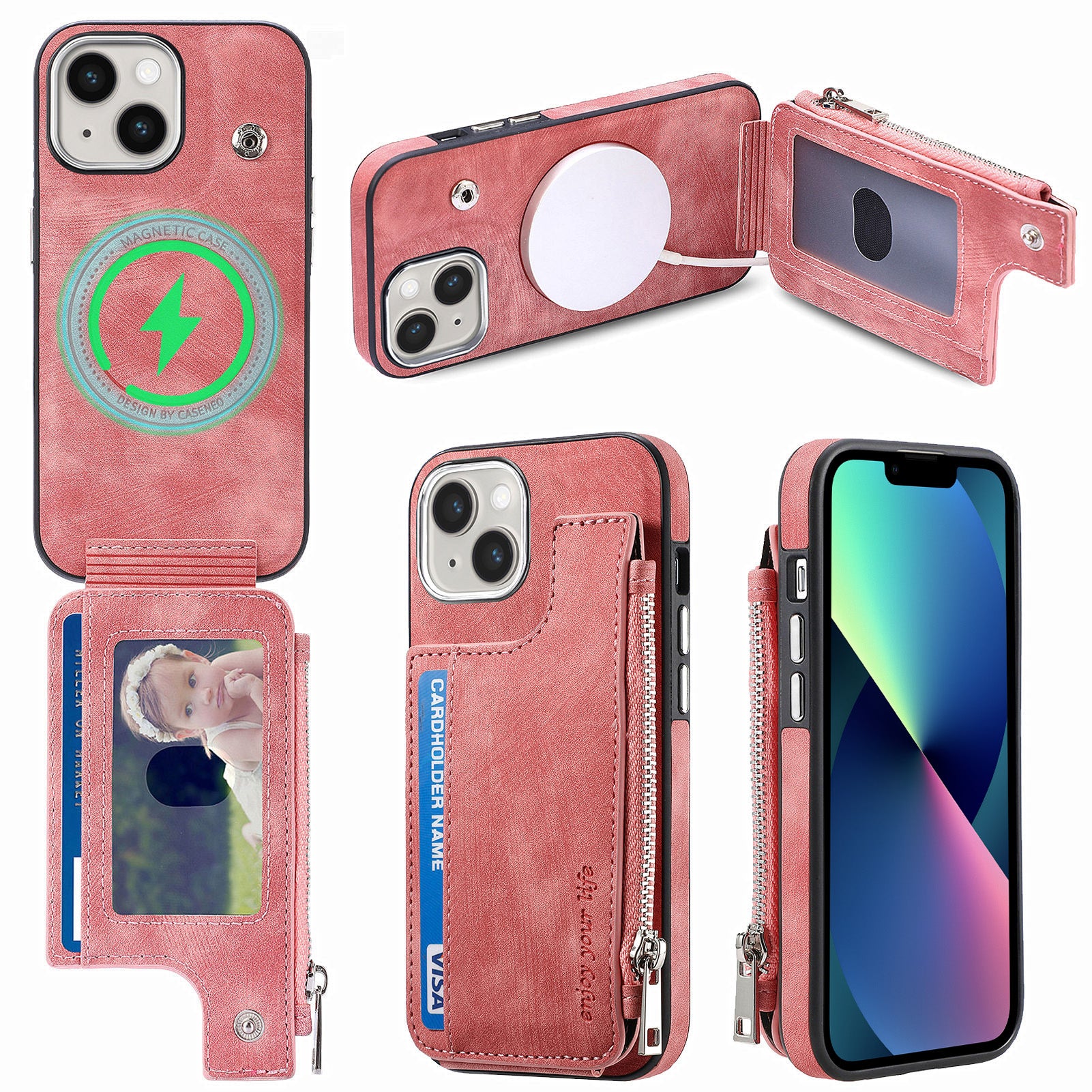 Til iPhone 13 6,1 tommer Pung Kickstand-etui Stødsikkert PU-læder TPU-skal magnetisk telefoncover