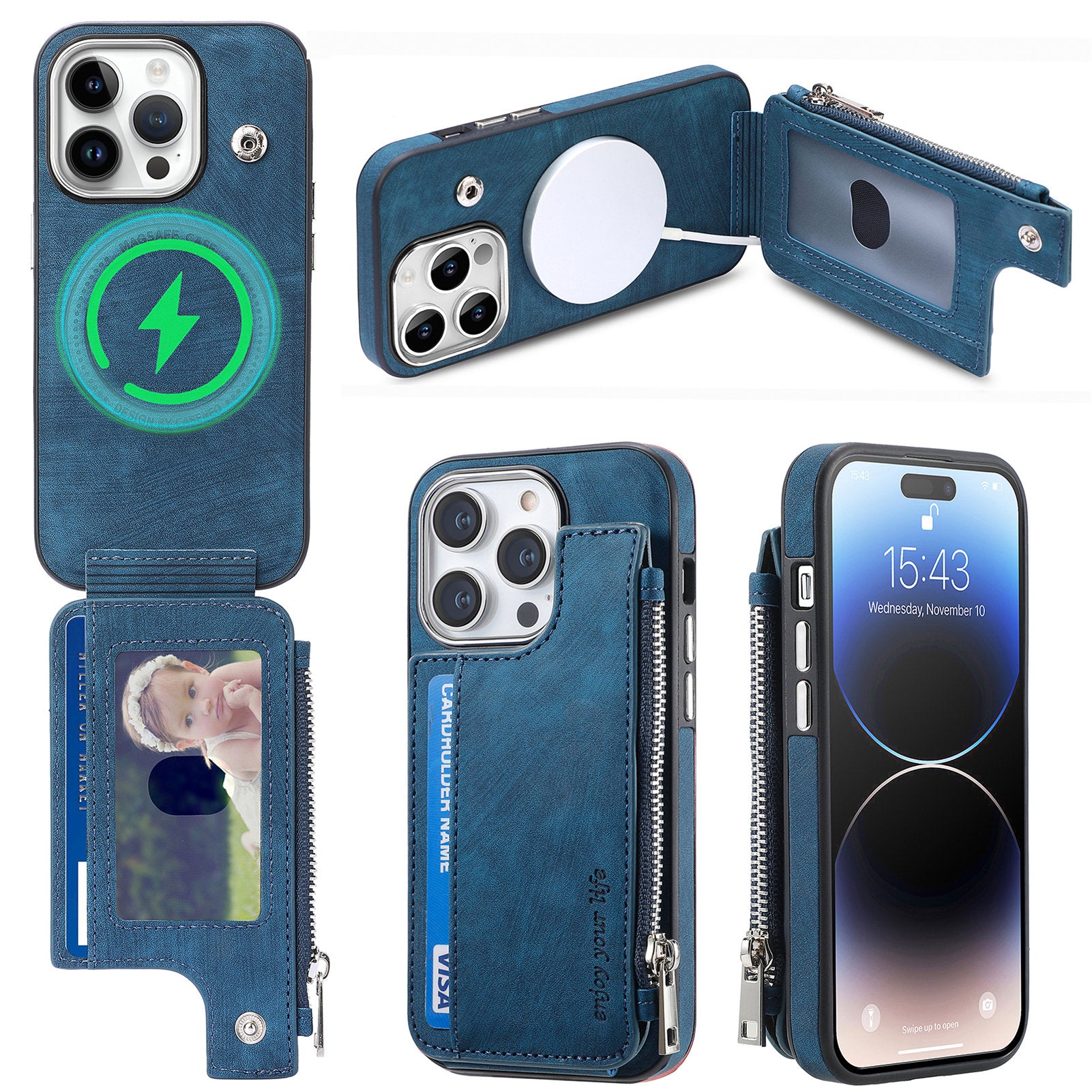 For iPhone 14 Pro Max Magnetic Phone Case Anti-Scratch PU Leather TPU Shell Wallet Kickstand Phone Cover