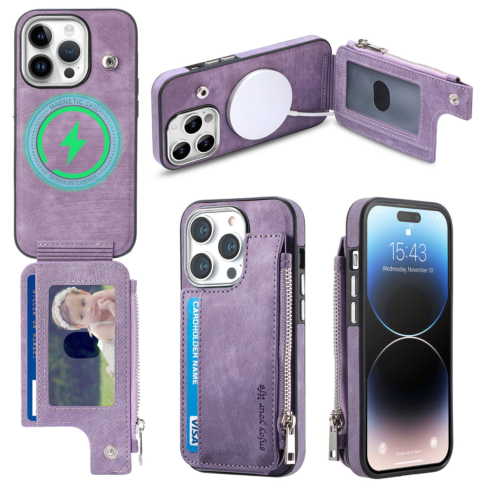 For iPhone 14 Pro Max Magnetic Phone Case Anti-Scratch PU Leather TPU Shell Wallet Kickstand Phone Cover