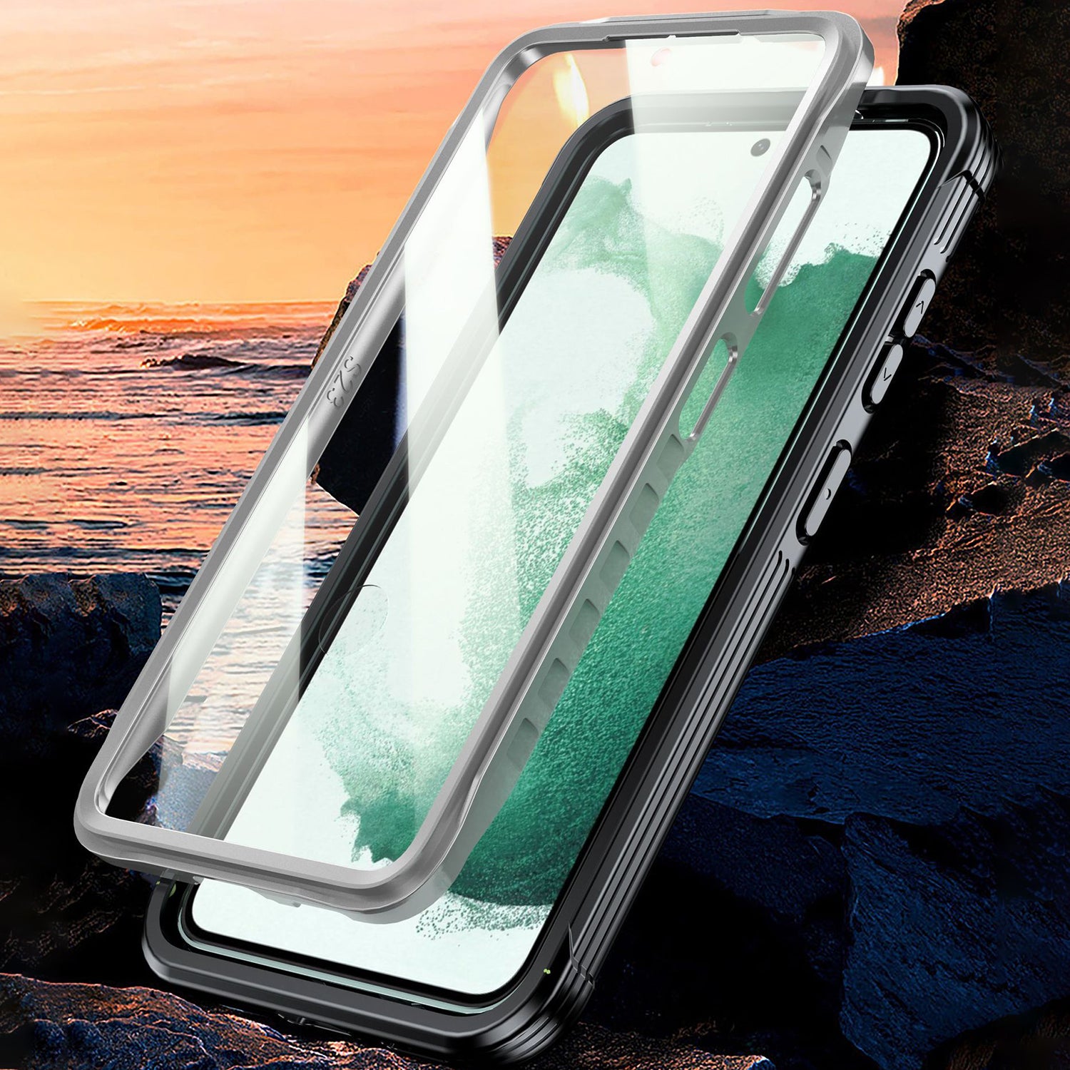 For Samsung Galaxy S22 5G Transparent Phone Case PC + TPU Smartphone Cover with PET Screen Protector