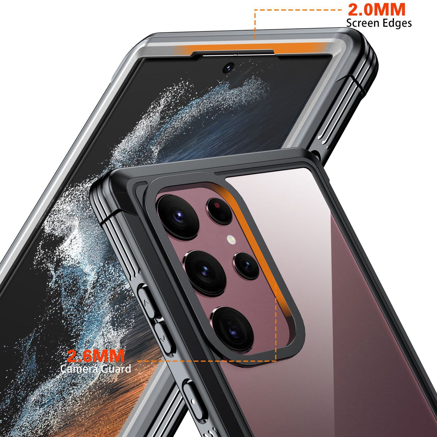For Samsung Galaxy S23 Ultra Shockproof Phone Cover PC + TPU Clear Case with PET Screen Protector