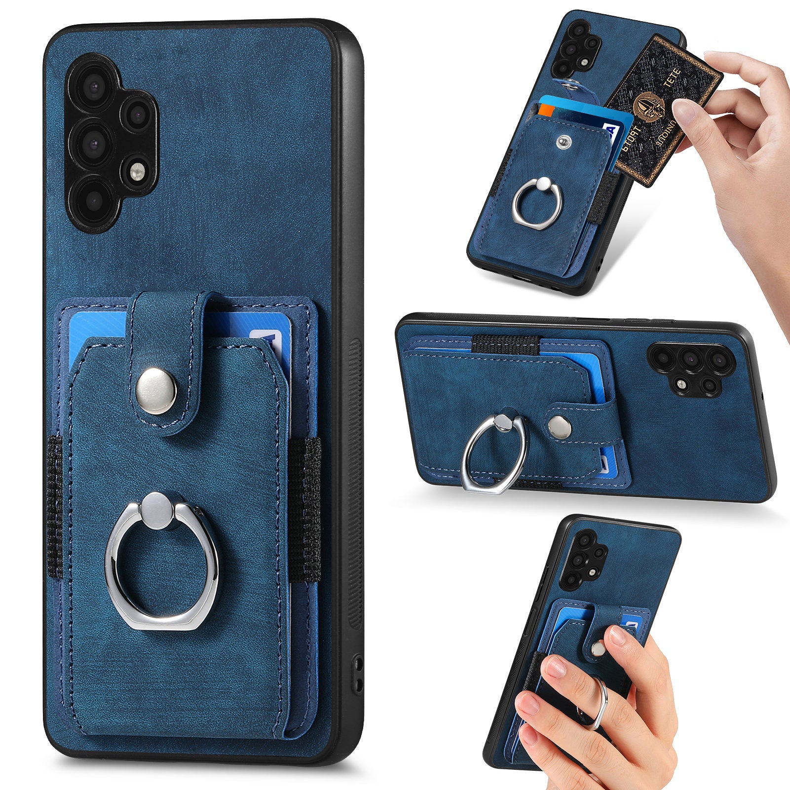 Phone Case for Samsung Galaxy A32 5G / M32 5G Ring Kickstand PU Leather Coated PC TPU Card Slot Cover