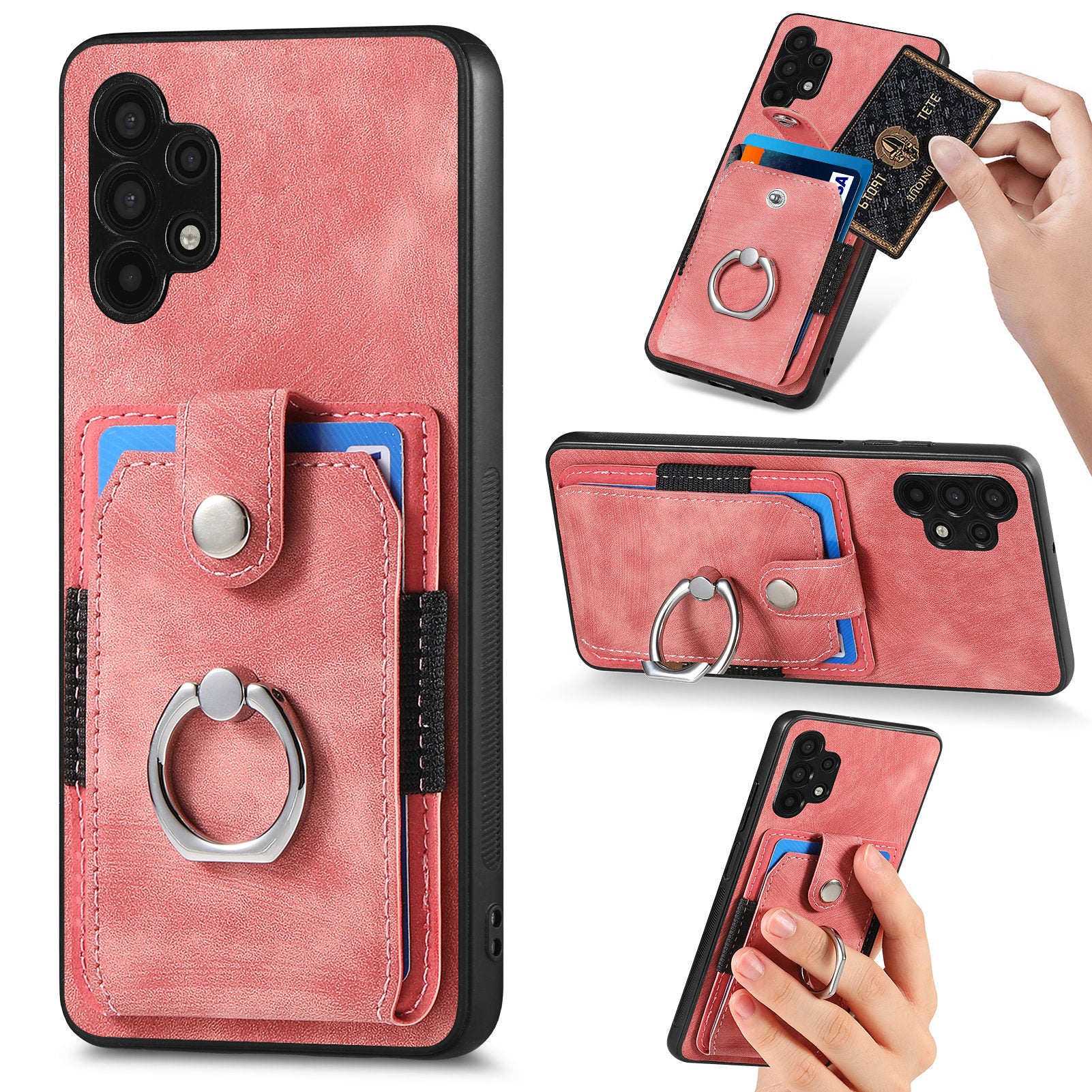 Phone Case for Samsung Galaxy A32 5G / M32 5G Ring Kickstand PU Leather Coated PC TPU Card Slot Cover