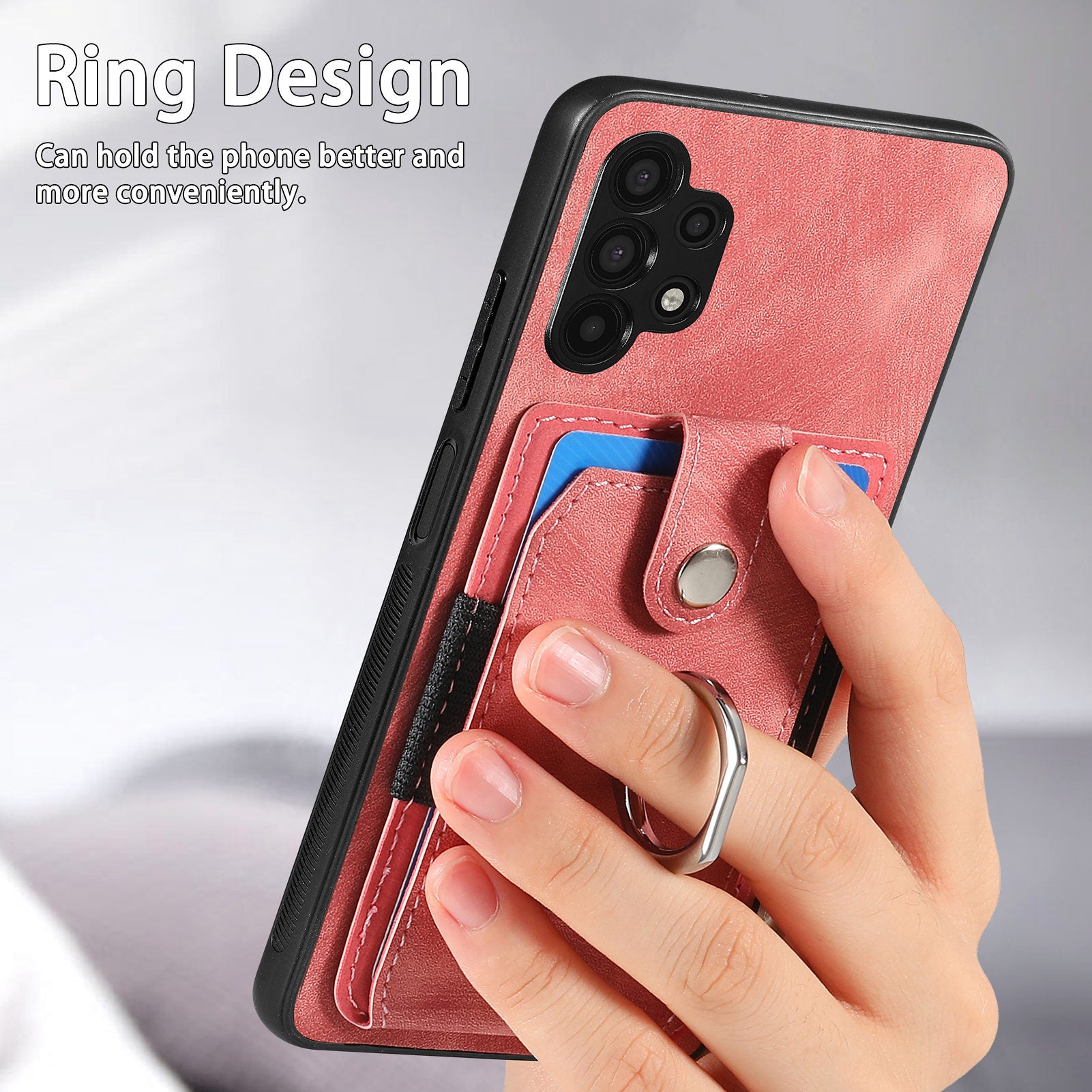 Phone Case for Samsung Galaxy A32 5G / M32 5G Ring Kickstand PU Leather Coated PC TPU Card Slot Cover