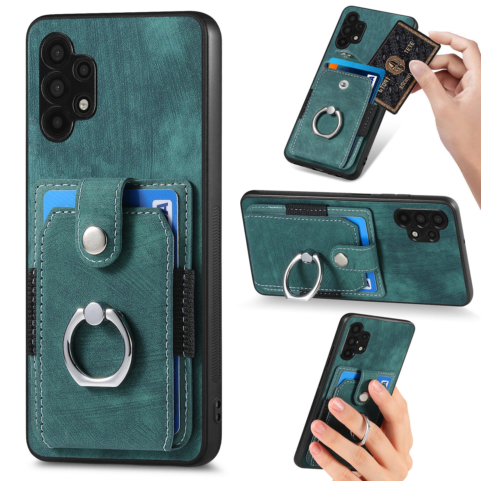 Phone Case for Samsung Galaxy A32 5G / M32 5G Ring Kickstand PU Leather Coated PC TPU Card Slot Cover