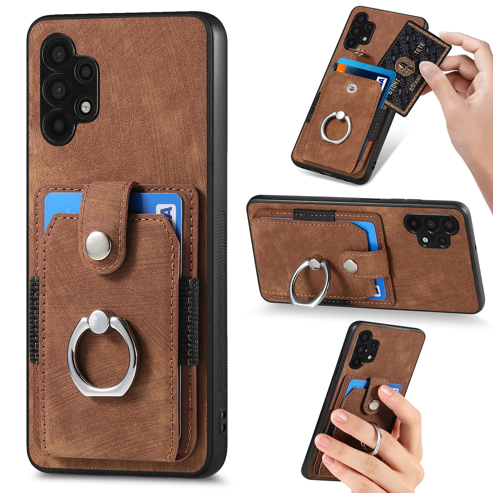 Phone Case for Samsung Galaxy A32 5G / M32 5G Ring Kickstand PU Leather Coated PC TPU Card Slot Cover