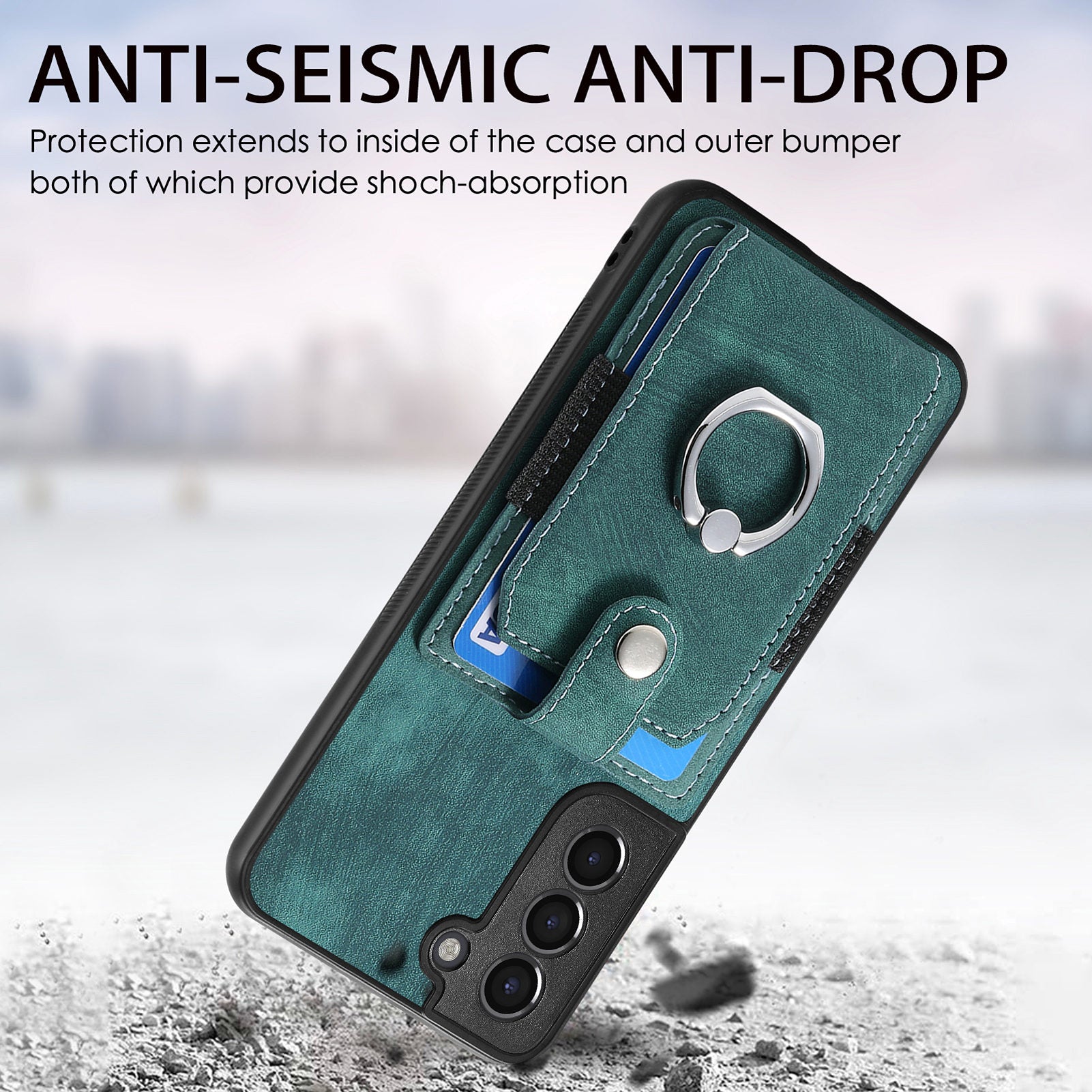 Phone Case for Samsung Galaxy S21 4G / 5G PU Leather PC TPU Card Slot Cover with Ring Kickstand