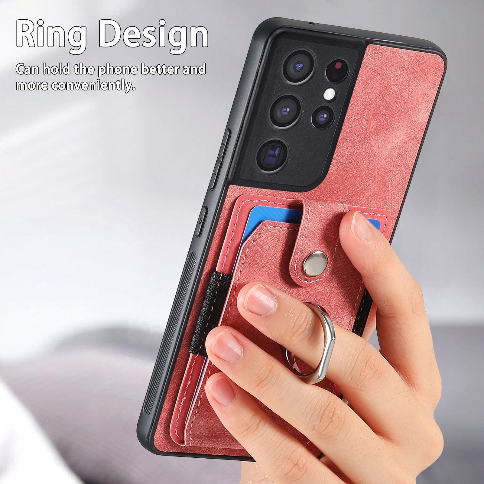 For Samsung Galaxy S21 Ultra 5G PU Leather PC TPU Cover Card Holder Phone Case with Ring Kickstand