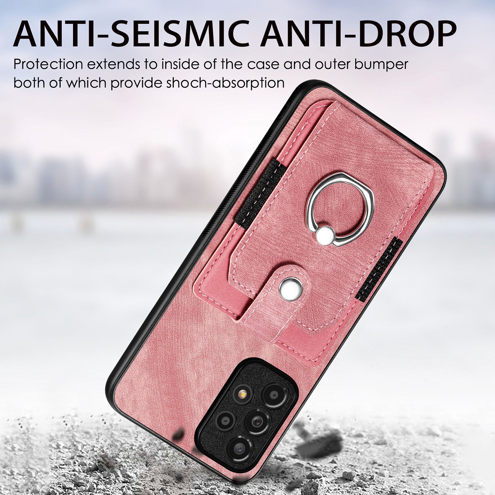 For Samsung Galaxy A53 5G Card Slot Anti-Scratch Phone Case Ring Holder Kickstand PU Leather PC TPU Cover