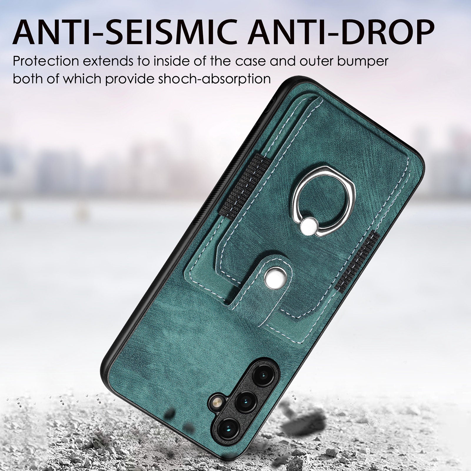 For Samsung Galaxy A14 5G PU Leather PC TPU Phone Case Ring Holder Kickstand Card Slot Shell