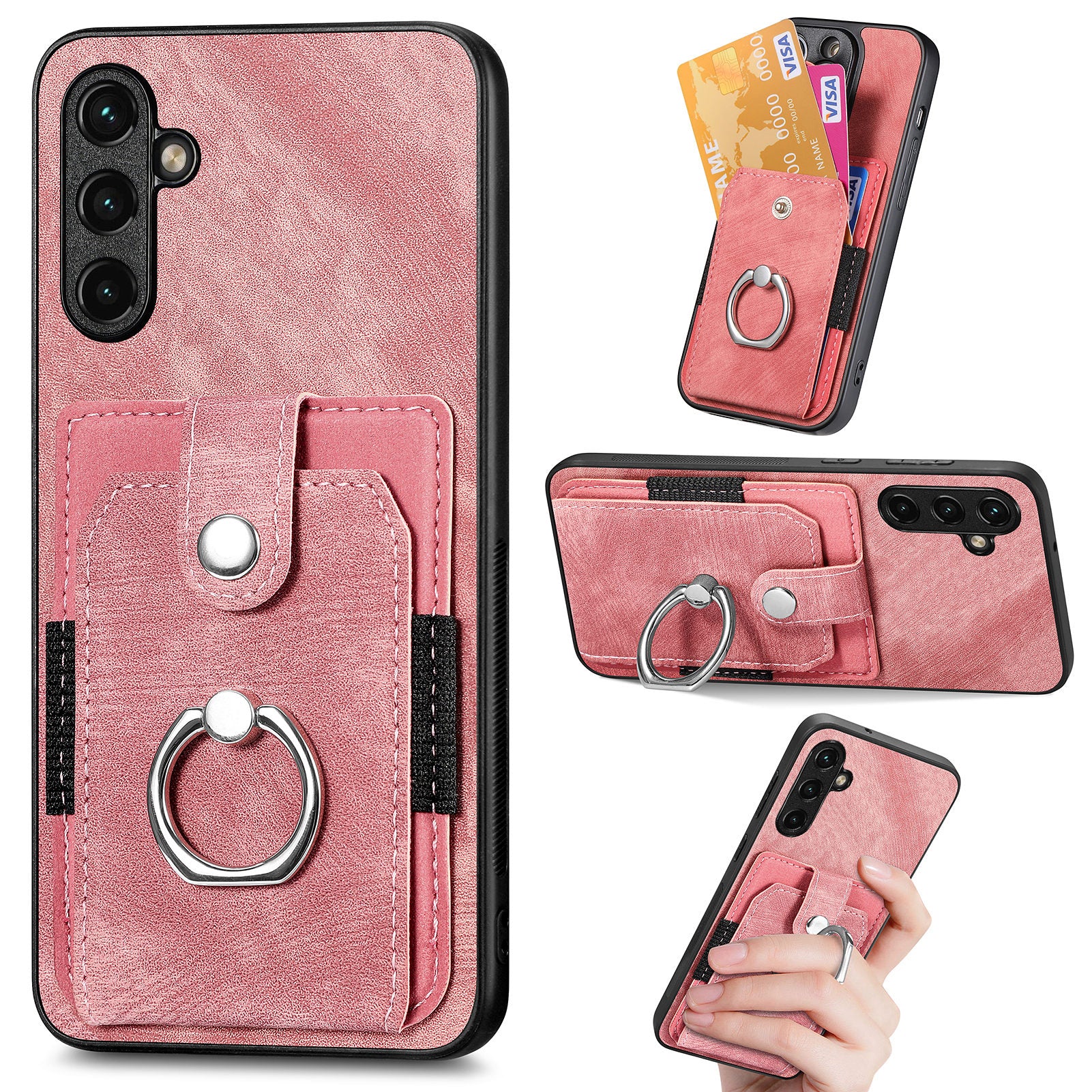 For Samsung Galaxy A14 5G PU Leather PC TPU Phone Case Ring Holder Kickstand Card Slot Shell