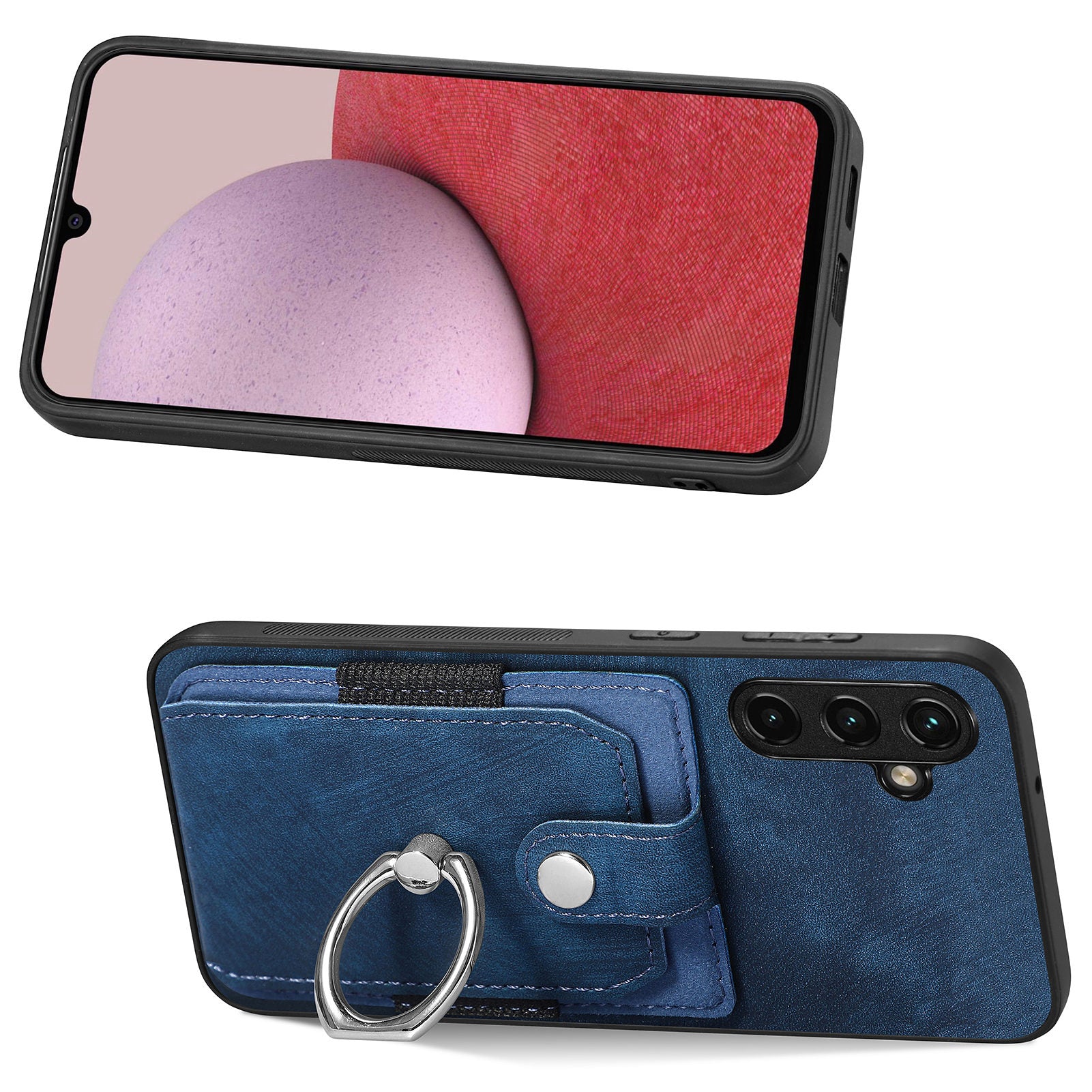 For Samsung Galaxy A14 5G PU Leather PC TPU Phone Case Ring Holder Kickstand Card Slot Shell