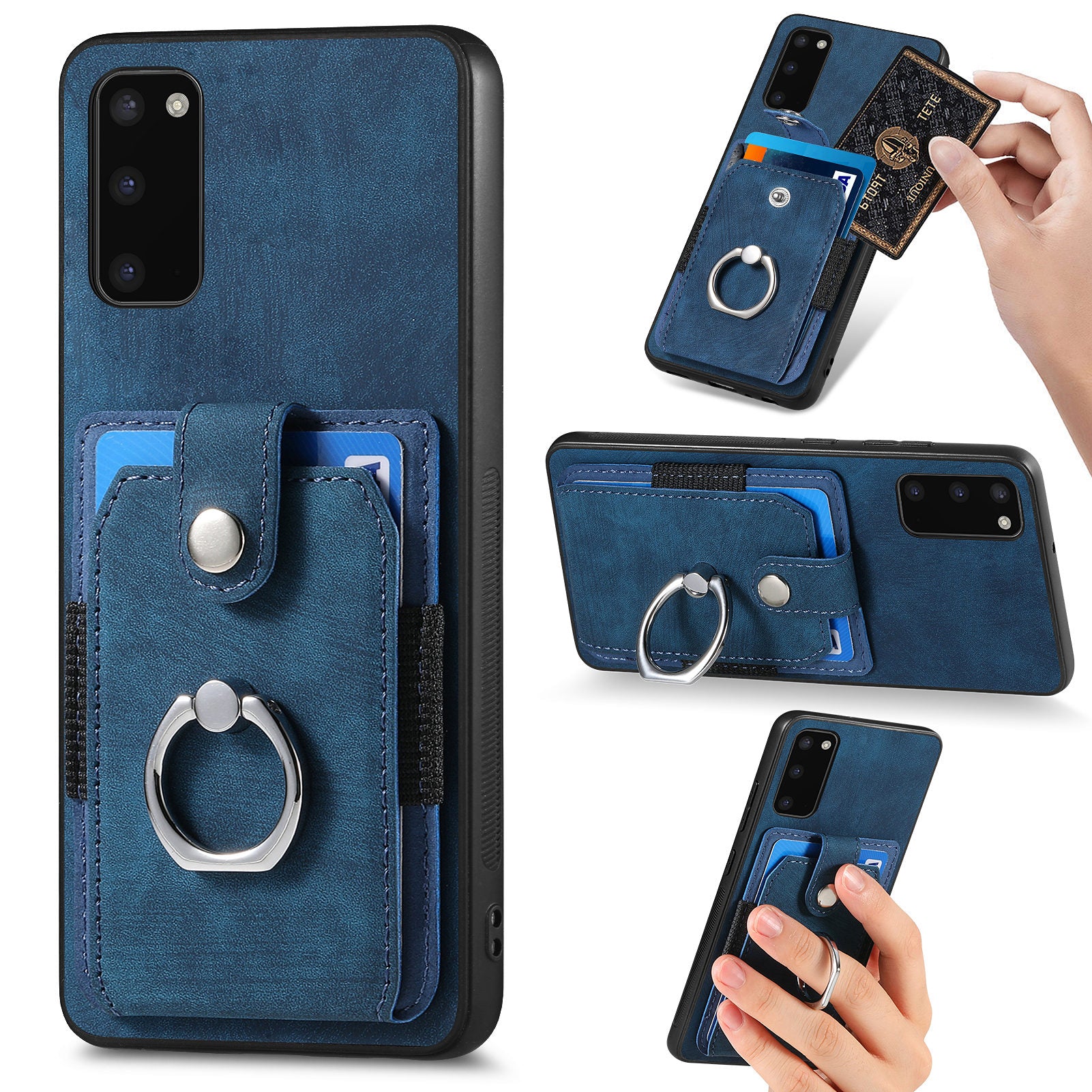 For Samsung Galaxy S20 4G / 5G Ring Holder Phone Case Anti-Shock Kickstand PU Leather PC TPU Card Slot Cover