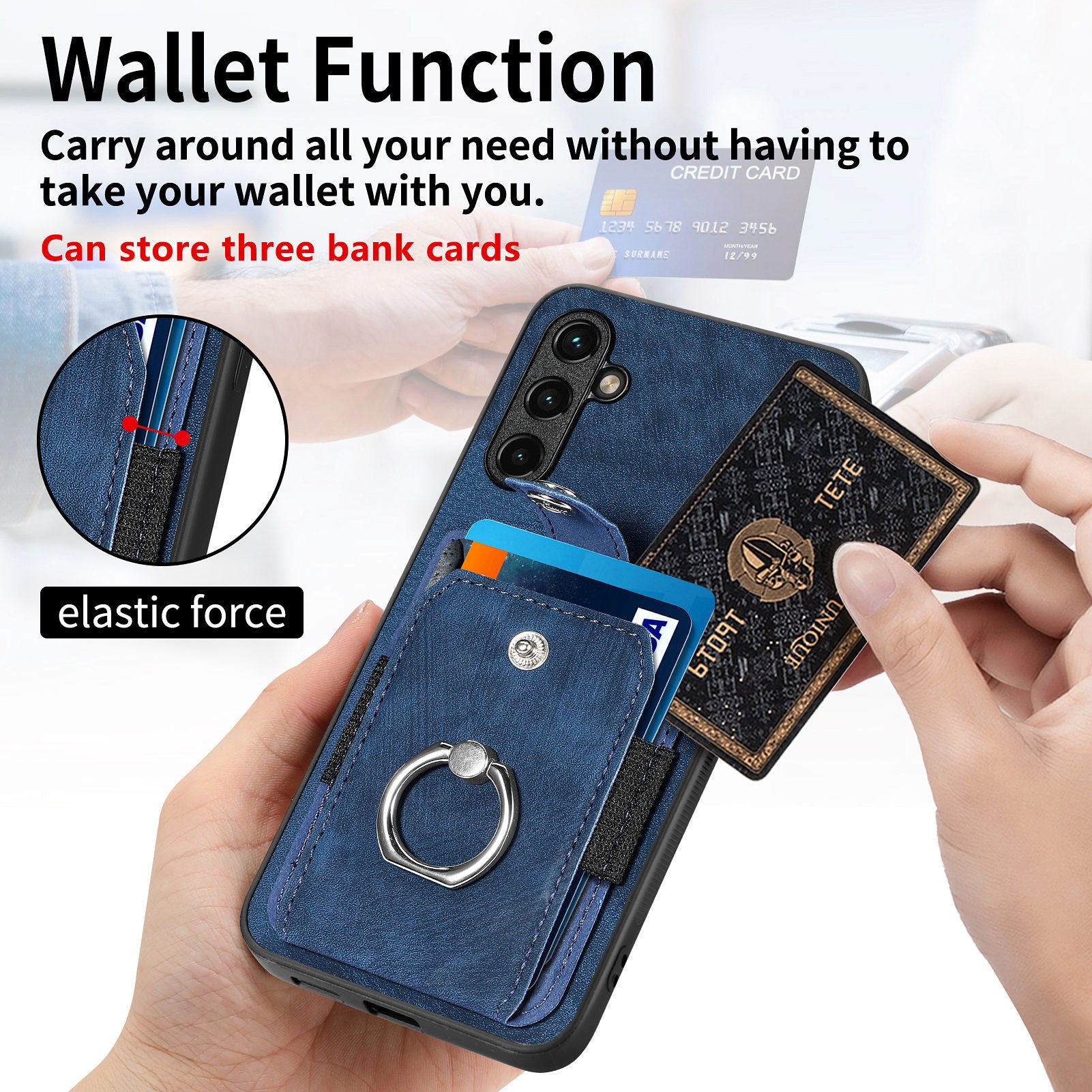 Dustproof Phone Case for Samsung Galaxy A54 5G Ring Holder Kickstand PU Leather PC TPU Card Slot Cover