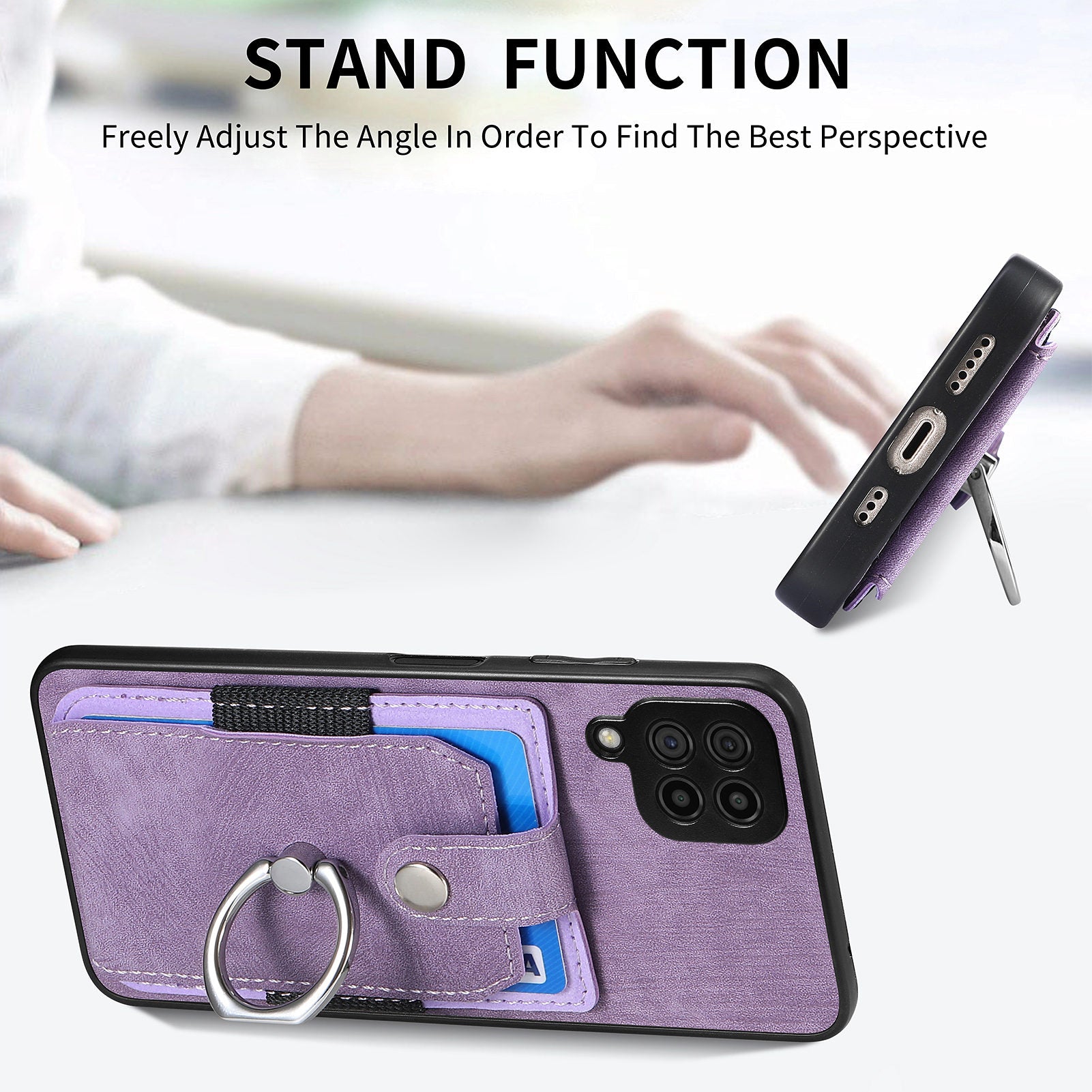 Kickstand Phone Case for Samsung Galaxy A22 4G (EU Version) Anti-Drop PU Leather TPU PC Cover with Card Holder