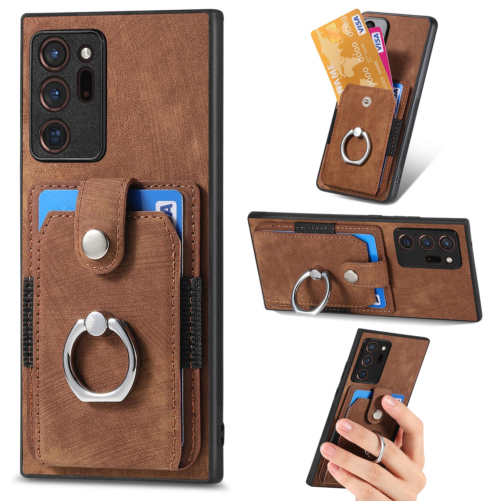 For Samsung Galaxy Note20 Ultra / Note20 Ultra 5G Case PU Leather TPU PC Kickstand Phone Cover with Card Holder