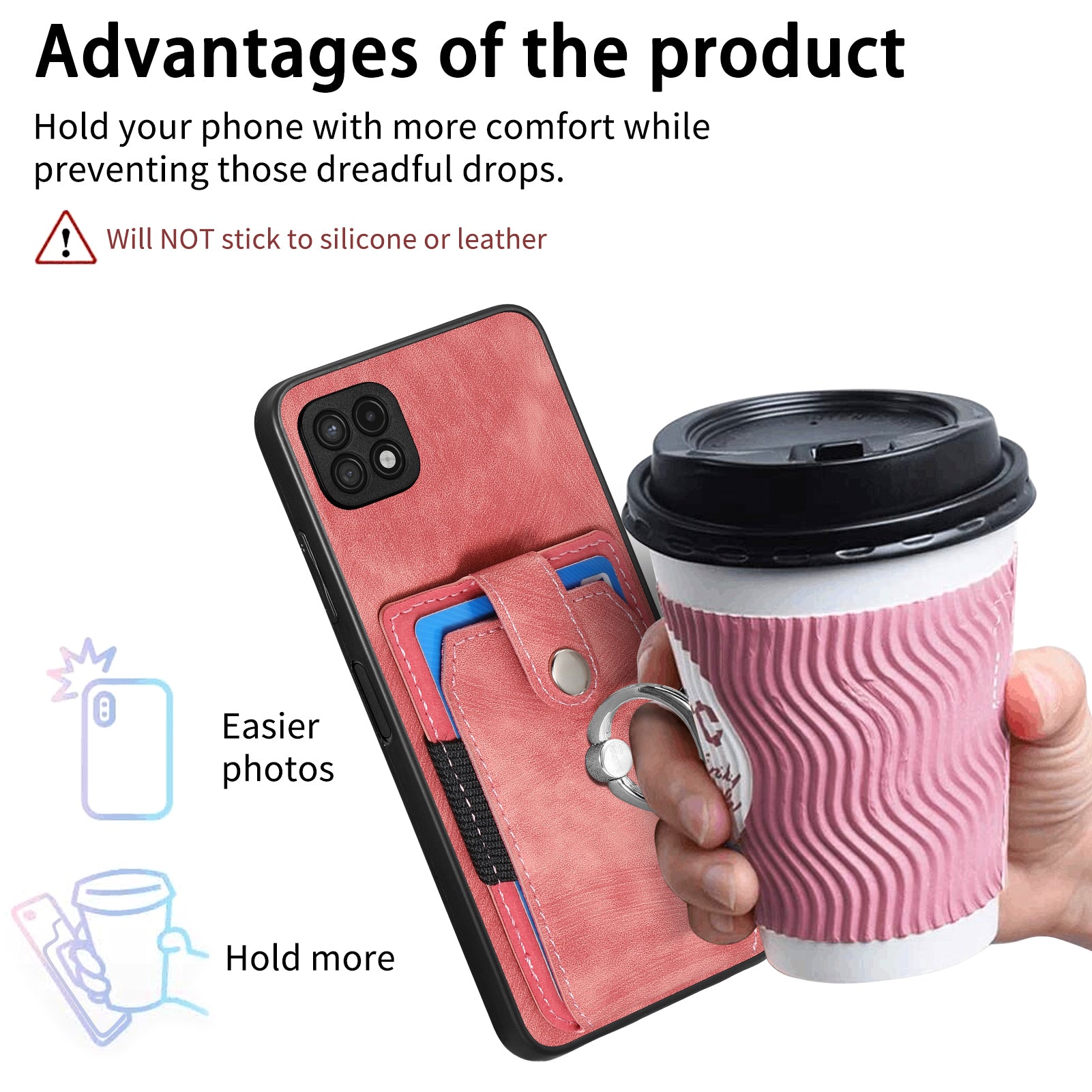 For Samsung Galaxy A22 5G (EU Version) Kickstand PU Leather PC TPU Card Slot Cover Ring Holder Phone Case