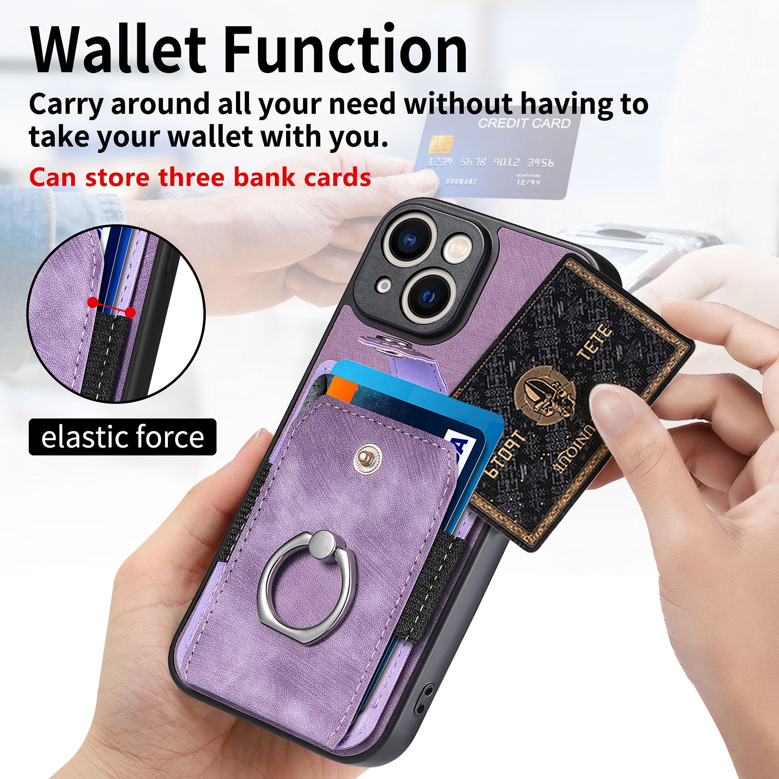 For iPhone 14 Plus Case PU Leather TPU PC Kickstand Case Shockproof Phone Cover with Card Holder
