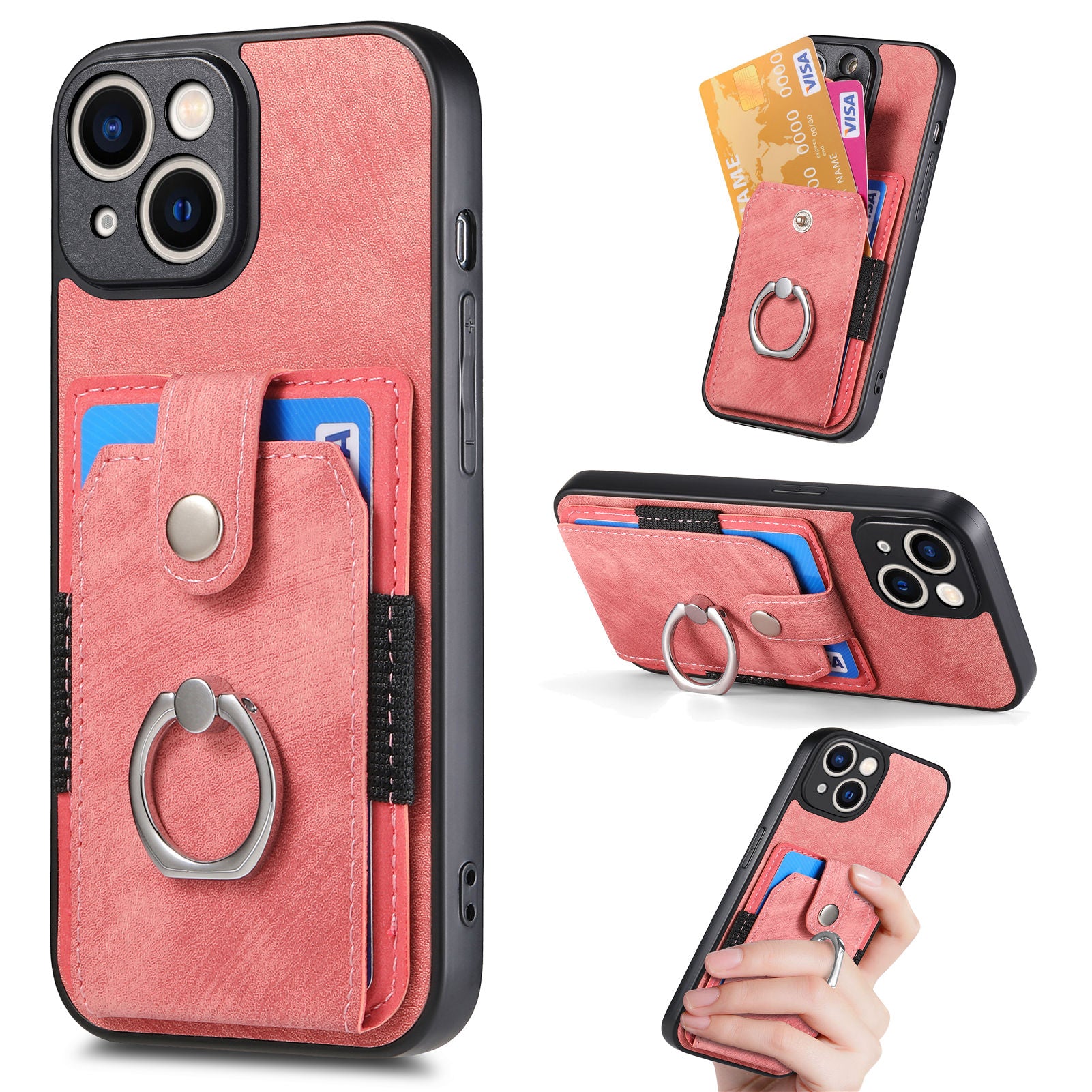 Til iPhone 14 Plus etui PU Læder TPU PC Kickstand etui Stødsikkert telefoncover med kortholder