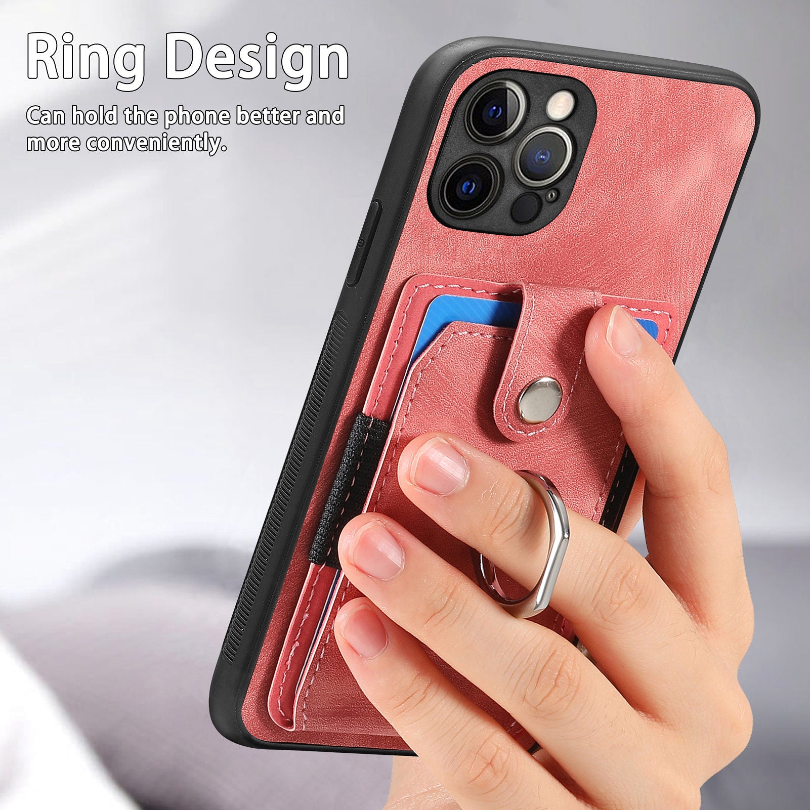 For iPhone 12 Pro Max Ring Kickstand Protective Cover PU Leather+PC+TPU Phone Case with Card Slot