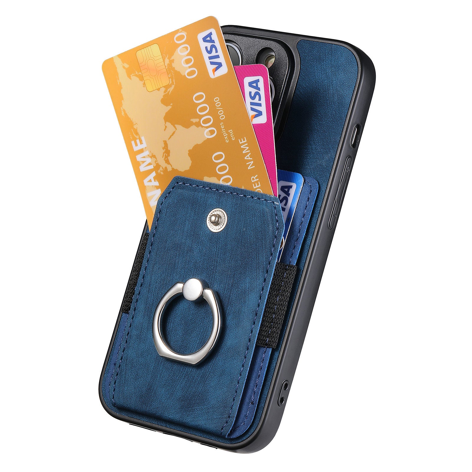 For iPhone 12 Pro Max Ring Kickstand Protective Cover PU Leather+PC+TPU Phone Case with Card Slot