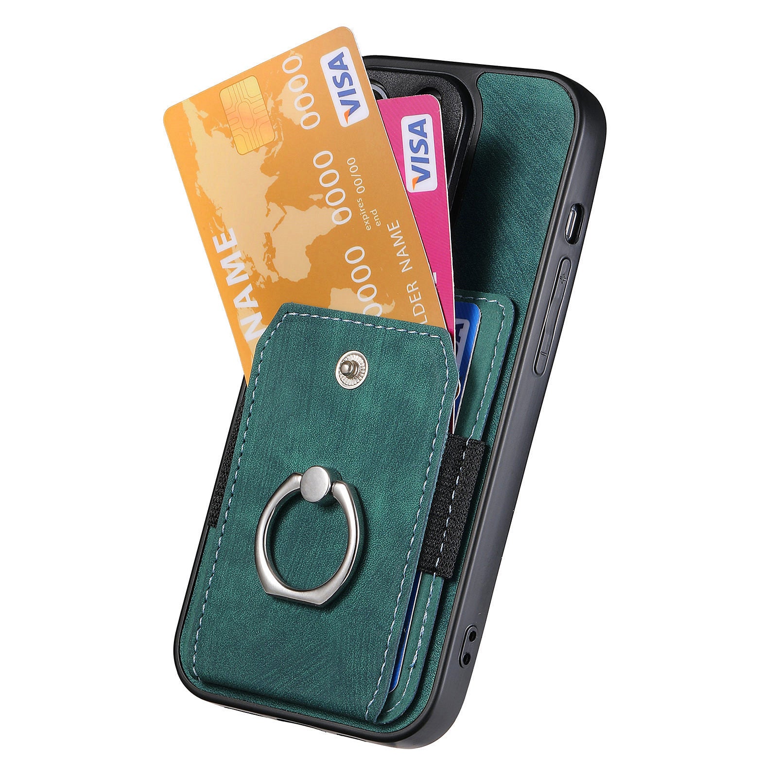 For iPhone 13 Ring Kickstand Card Holder Phone Case PU Leather+PC+TPU Protective Cover