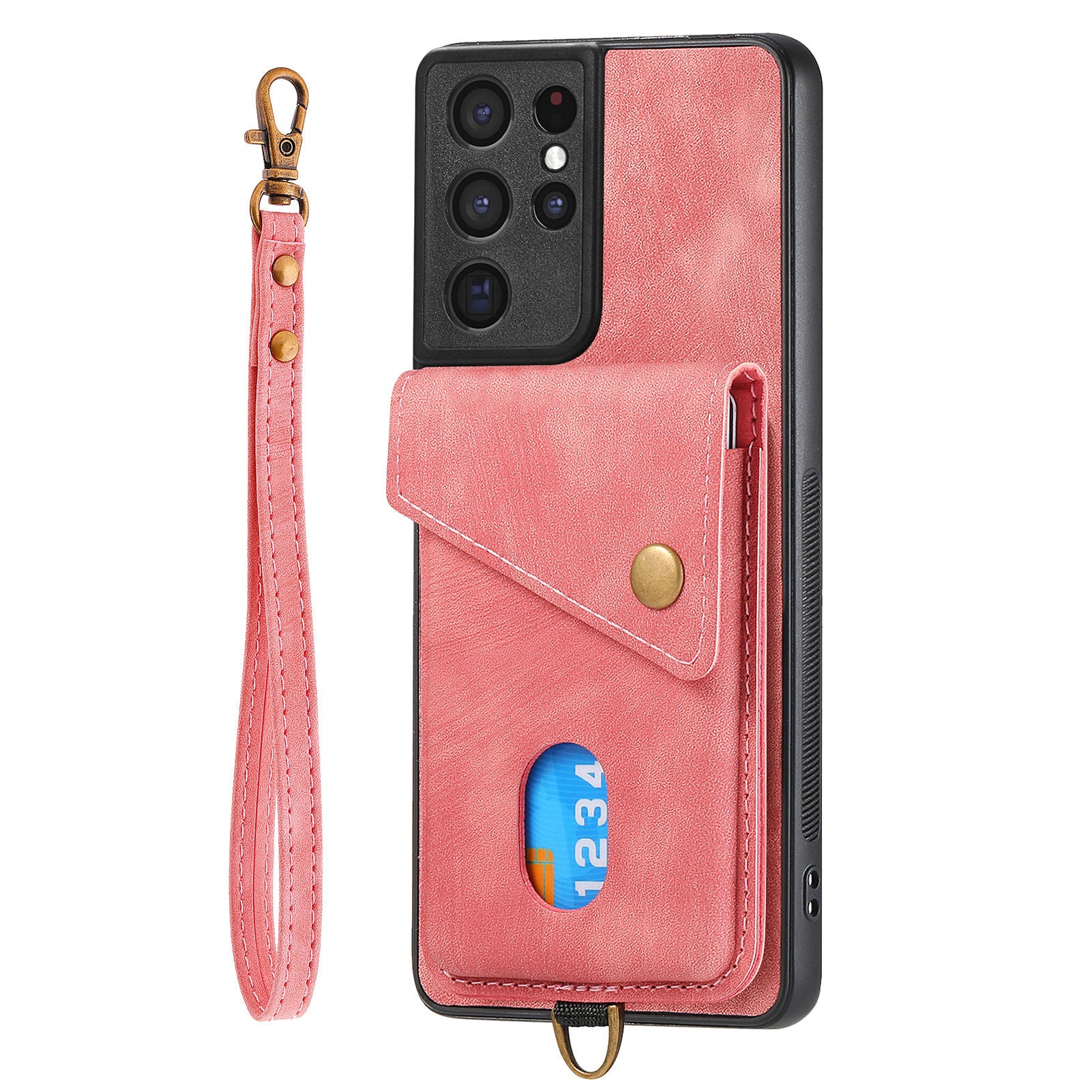 For Samsung Galaxy S21 Ultra 5G Kickstand Phone Case PU Leather Coated PC TPU Cover with Card Holder