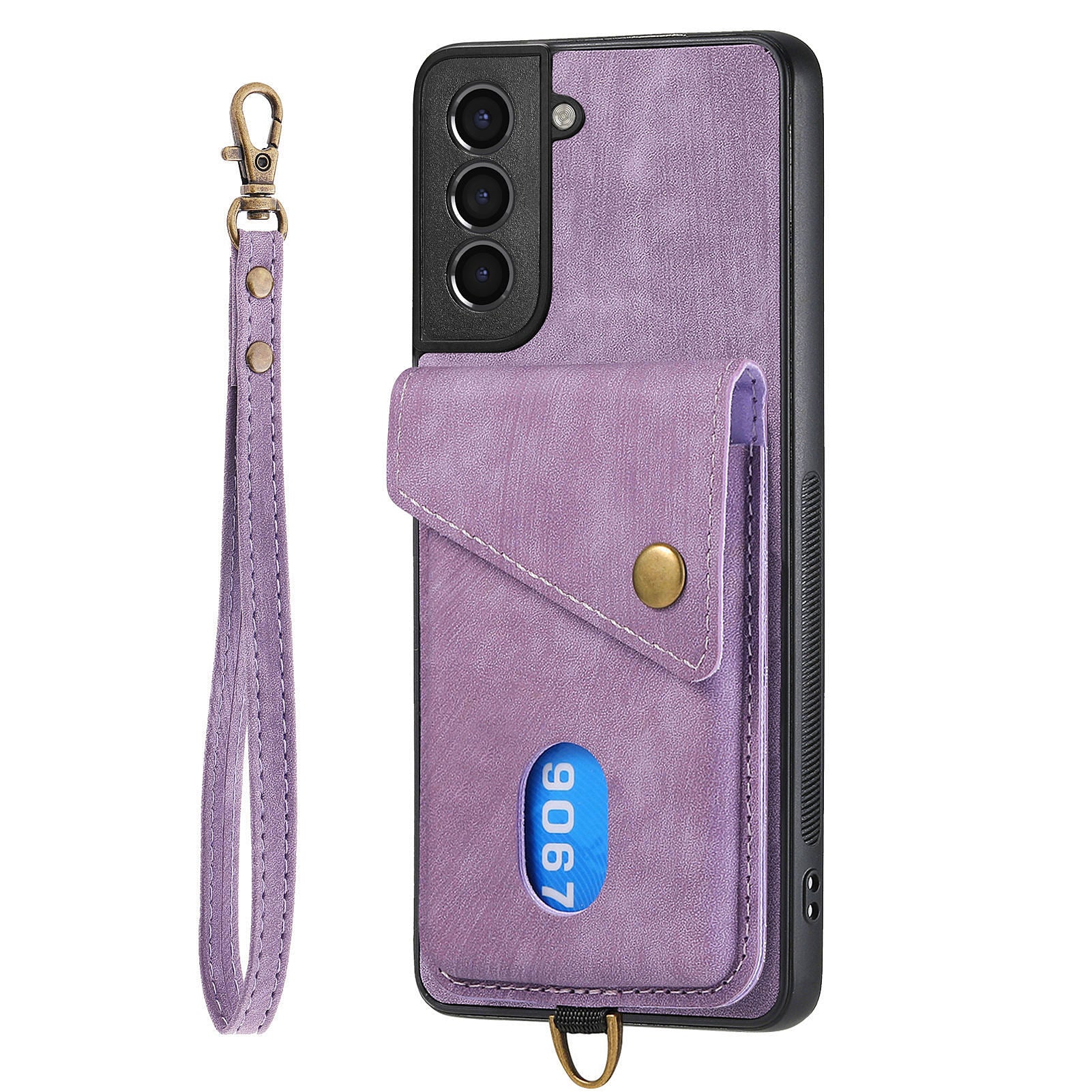 For Samsung Galaxy S22 5G Card Holder Phone Case Kickstand Leather Coated PC TPU Cover