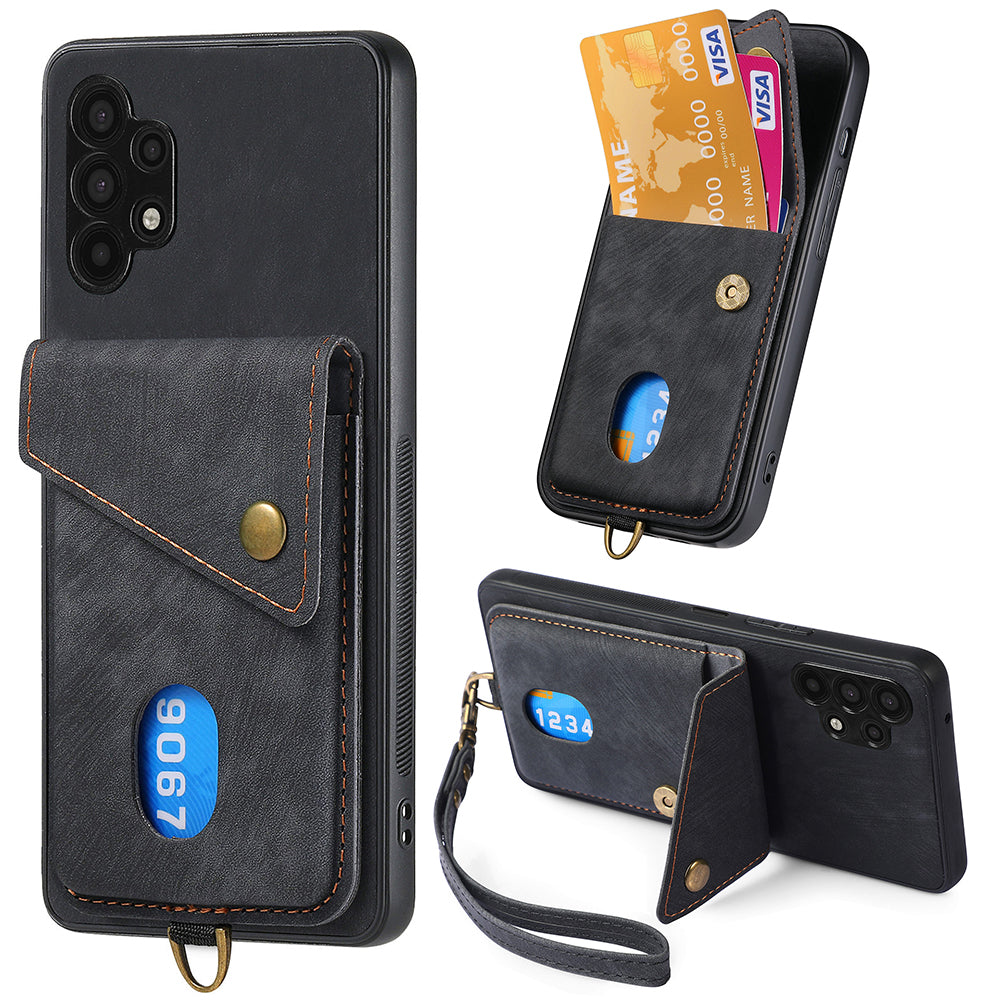 Phone Kickstand Case for Samsung Galaxy A32 5G / M32 5G Leather Coated PC TPU Cover with Card Holder
