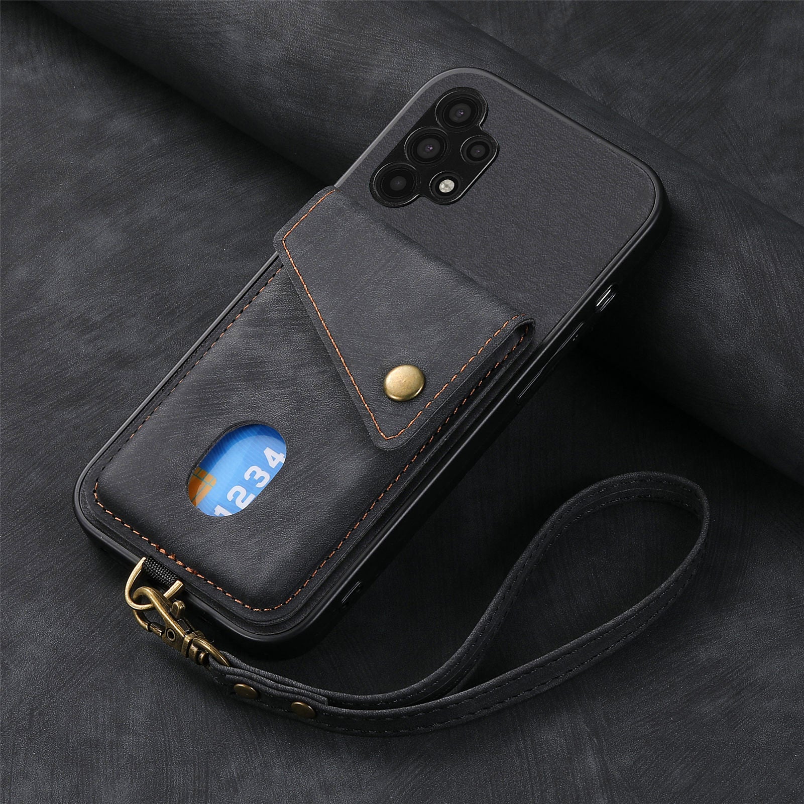 Phone Kickstand Case for Samsung Galaxy A32 5G / M32 5G Leather Coated PC TPU Cover with Card Holder