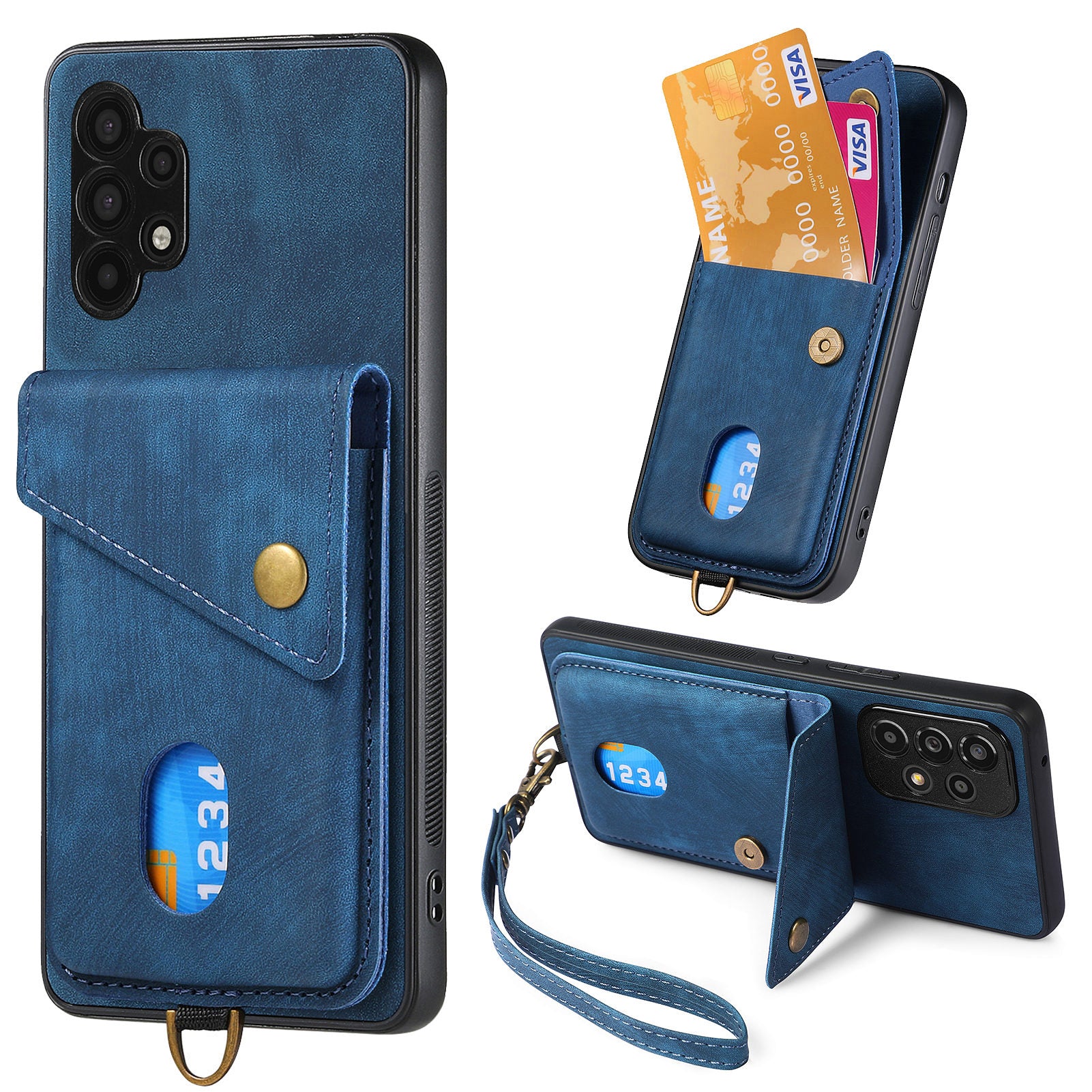 Phone Kickstand Case for Samsung Galaxy A32 5G / M32 5G Leather Coated PC TPU Cover with Card Holder