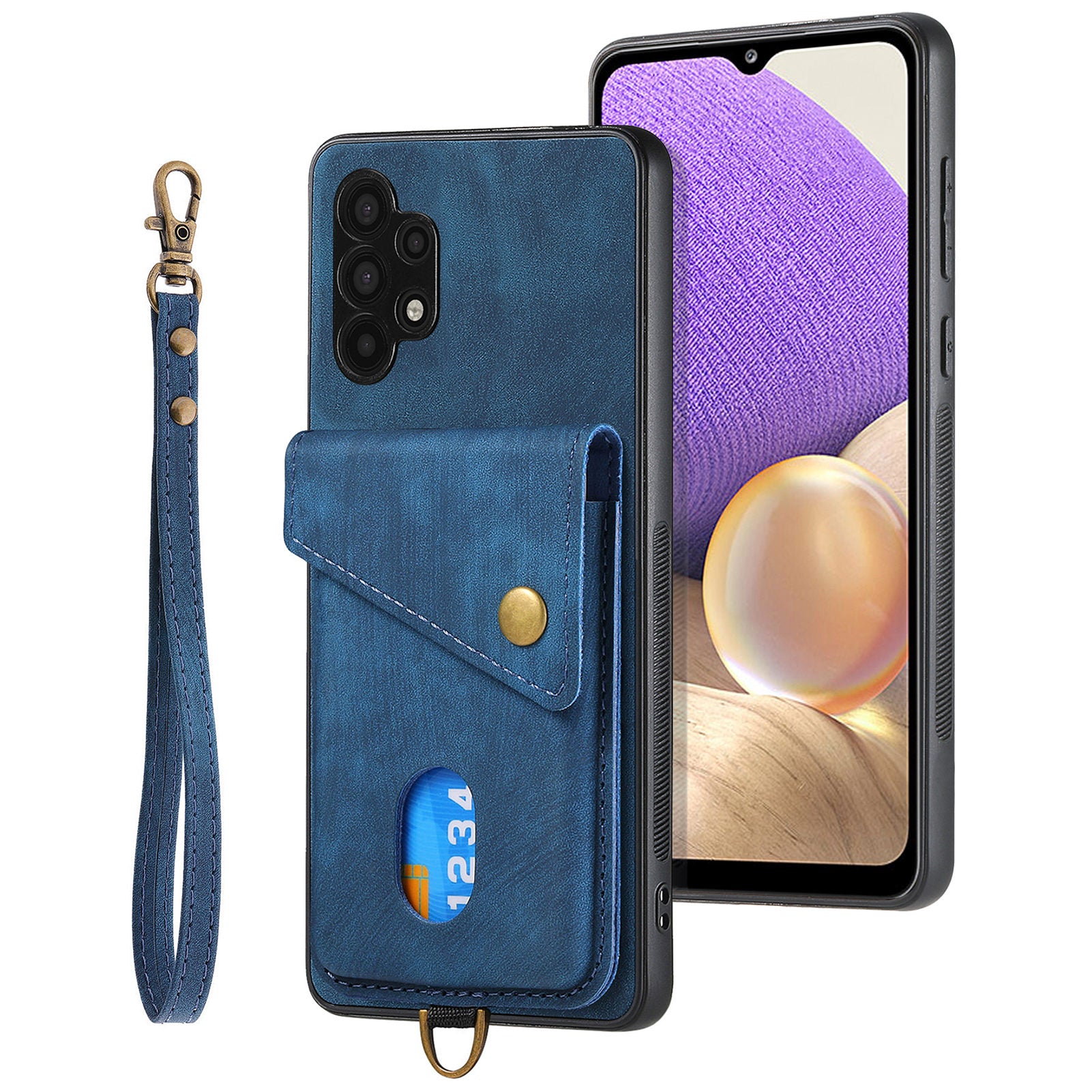 Phone Kickstand Case for Samsung Galaxy A32 5G / M32 5G Leather Coated PC TPU Cover with Card Holder